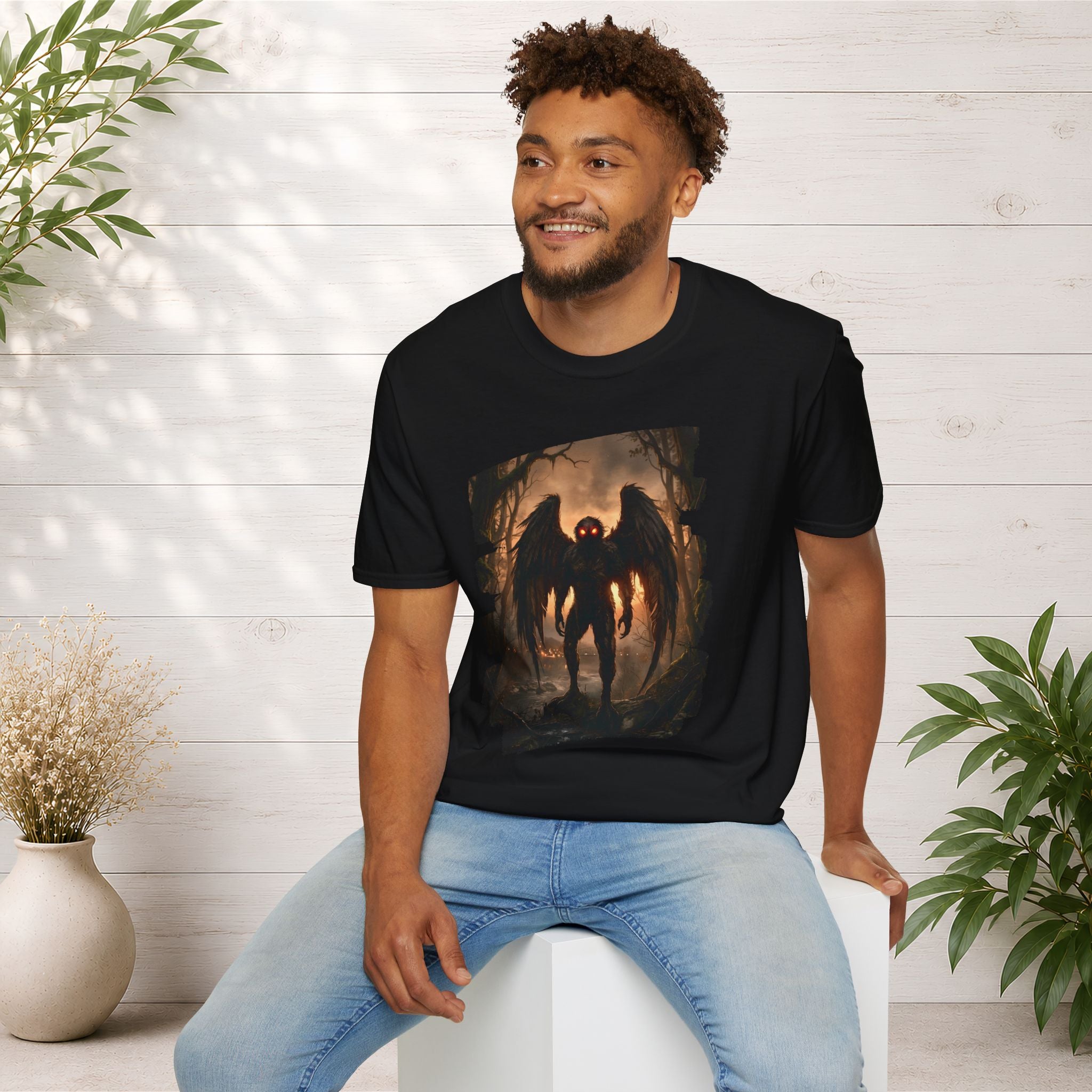 Mothman Cryptid Illustration T-Shirt | Dark Horror Graphic