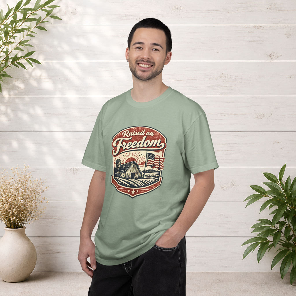 Raised on Freedom T-Shirt — Vintage American Flag Graphic Tee