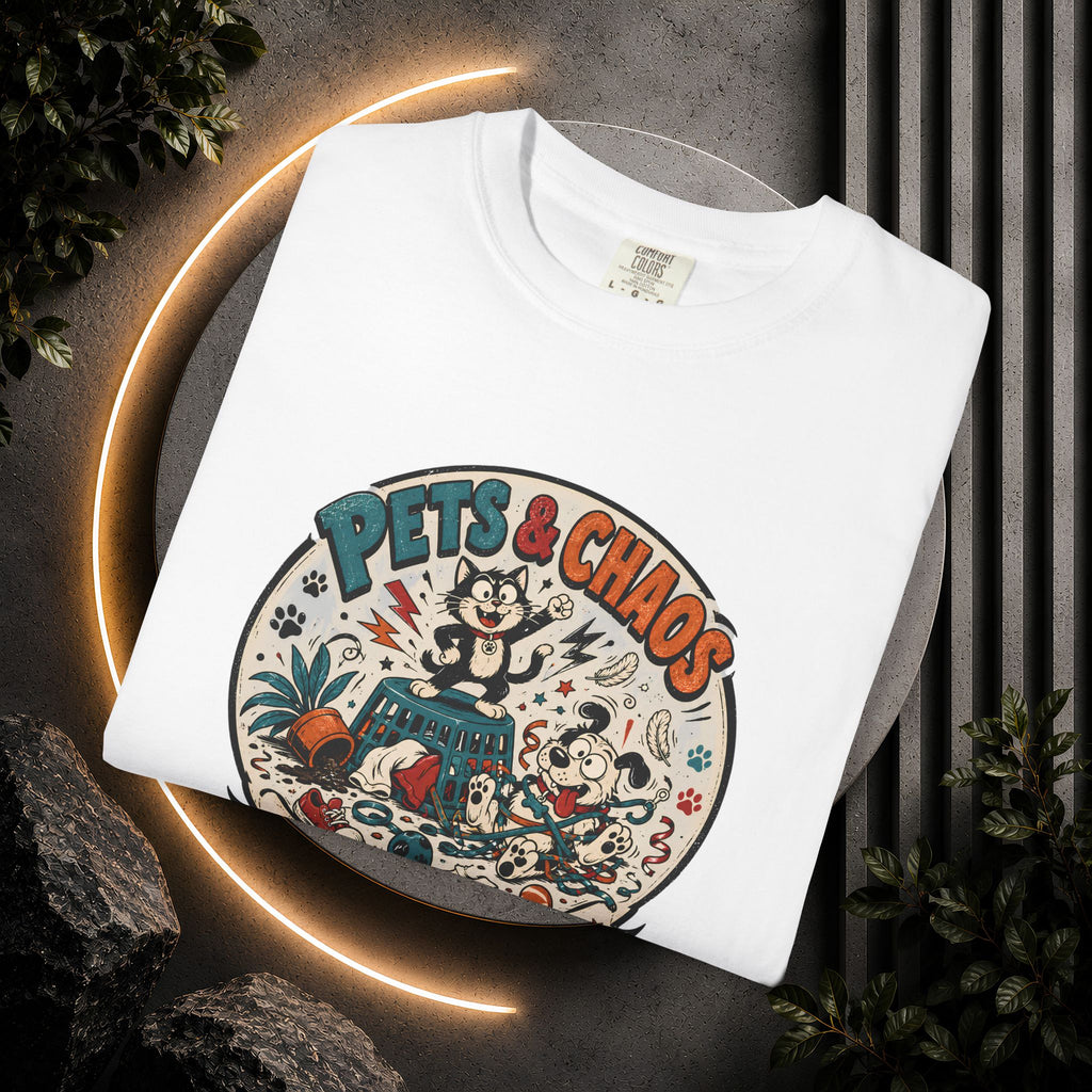 Pets & Chaos Graphic T-Shirt — "House Rules Don't Apply" Vintage Pet Lover Tee