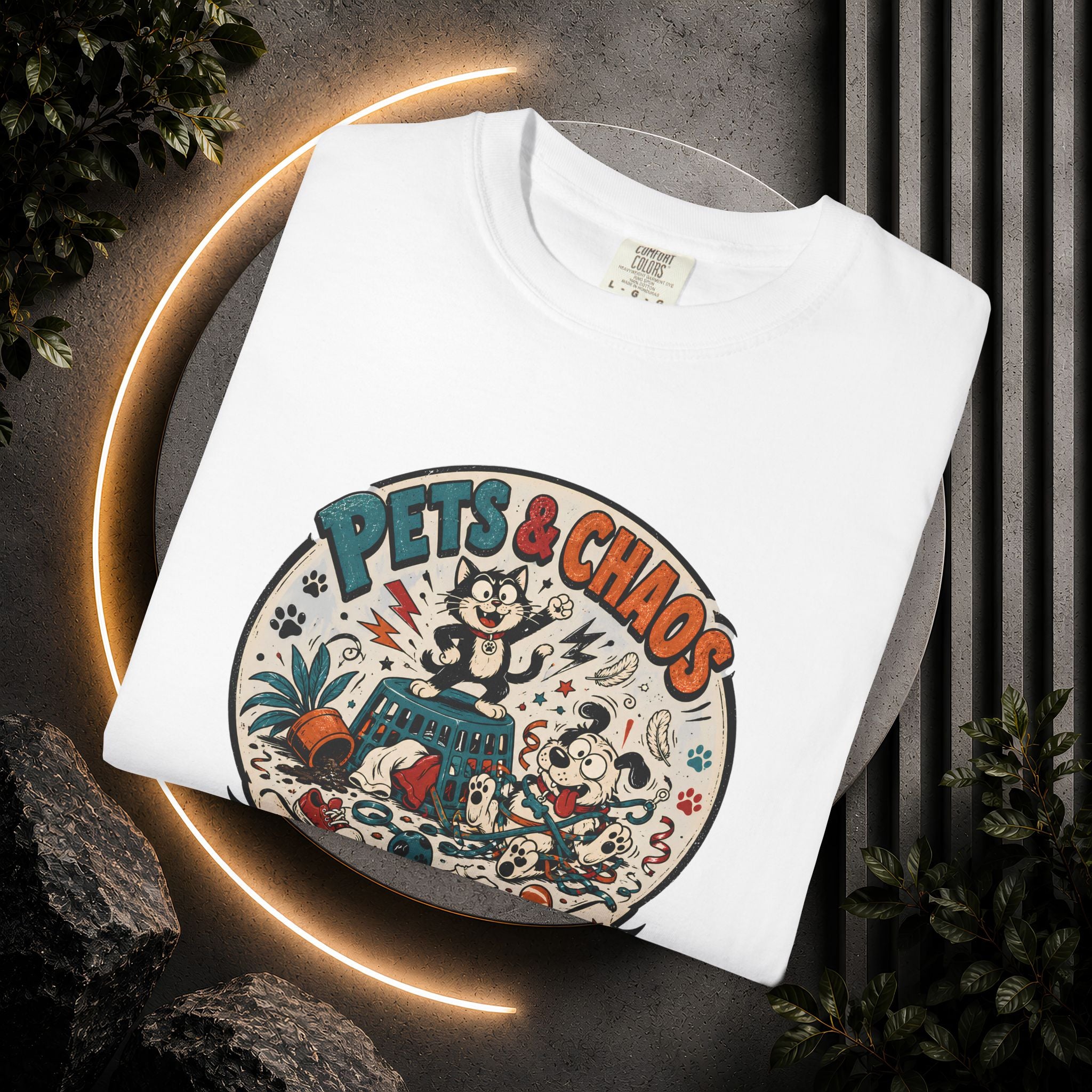 Pets & Chaos Graphic T-Shirt — "House Rules Don't Apply" Vintage Pet Lover Tee
