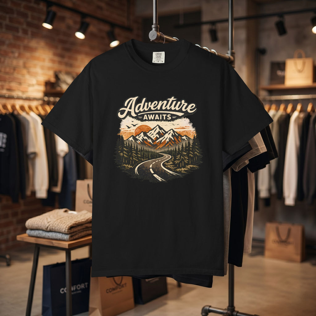 Adventure Awaits T-Shirt — Scenic Mountain Road Graphic Tee