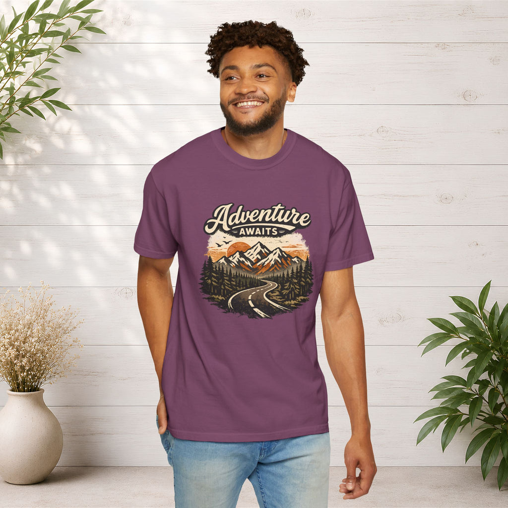 Adventure Awaits T-Shirt — Scenic Mountain Road Graphic Tee