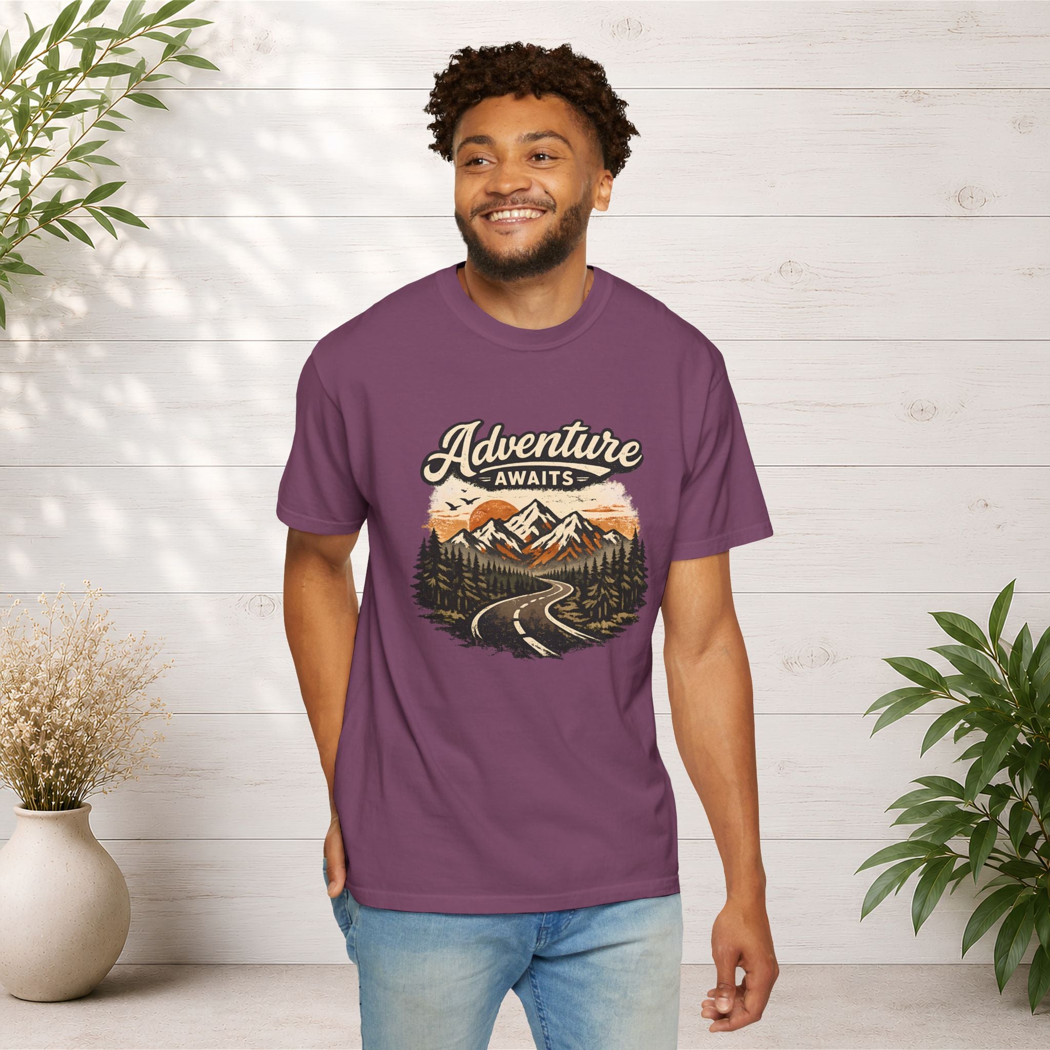 Adventure Awaits T-Shirt — Scenic Mountain Road Graphic Tee