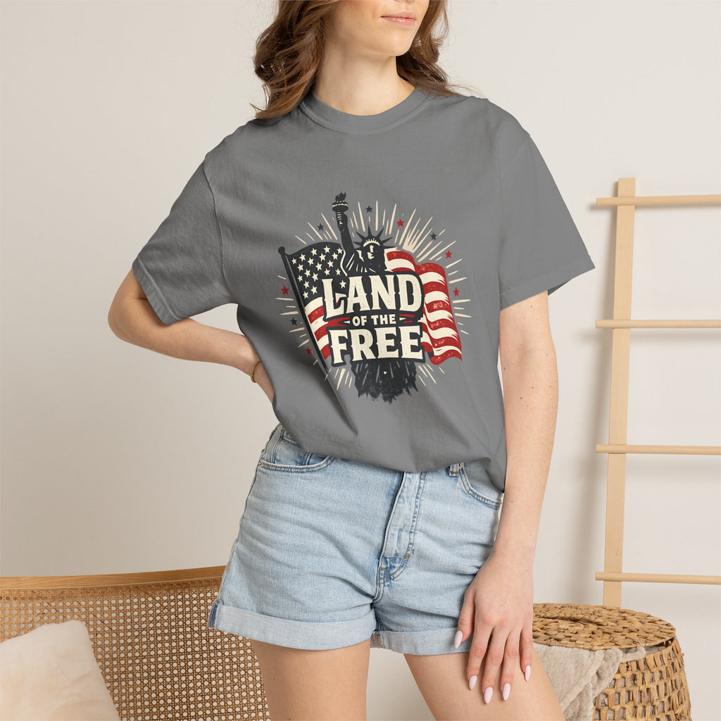 Land of the Free T-Shirt – Patriotic American Flag & Statue of Liberty Graphic