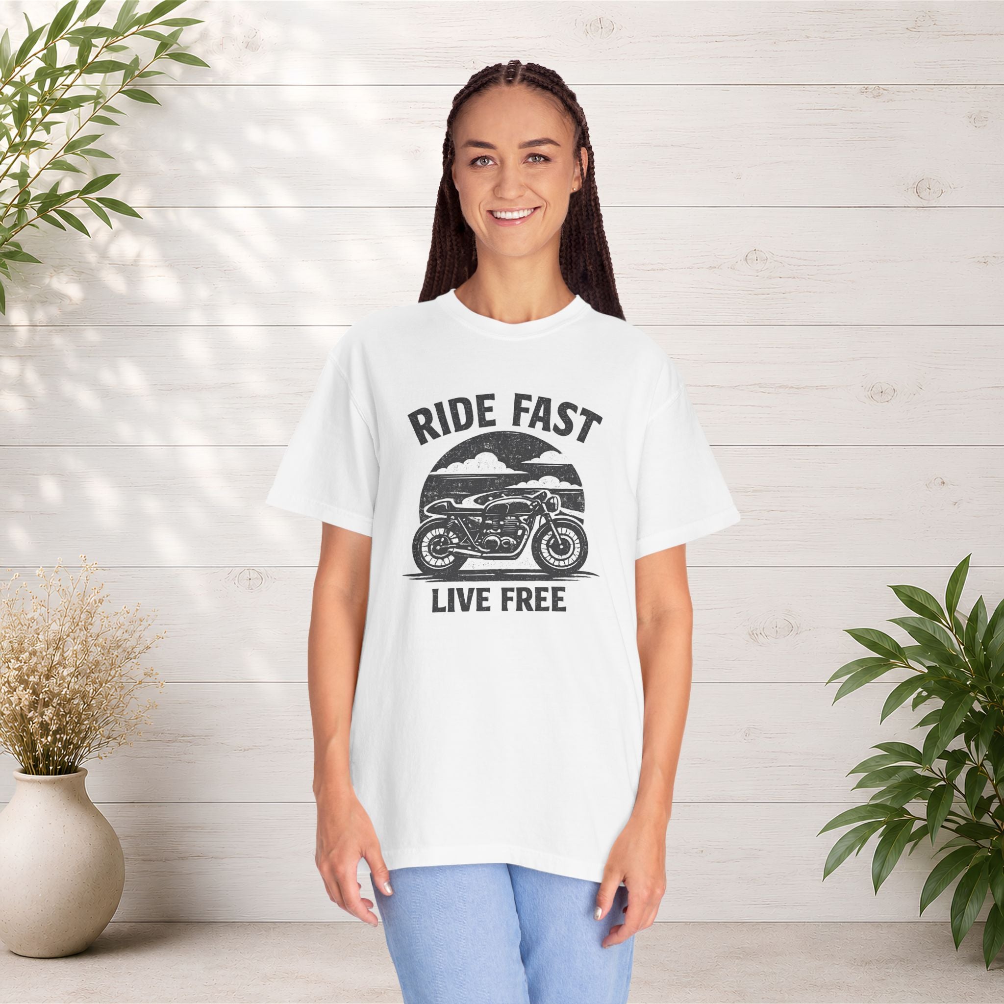 Ride Fast Live Free Motorcycle T-Shirt — Vintage Biker Tee for Riders