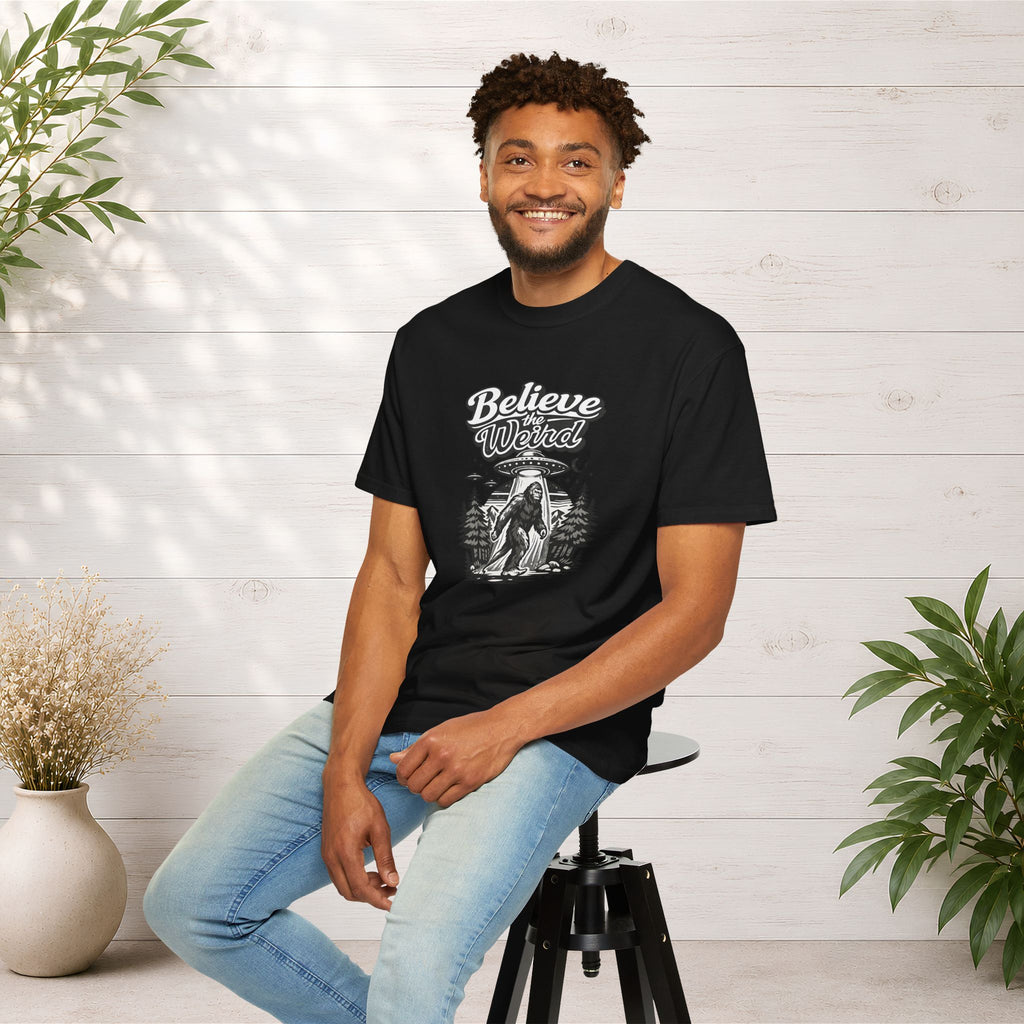 Believe the Weird T-Shirt — Bigfoot Forest UFO Graphic Tee