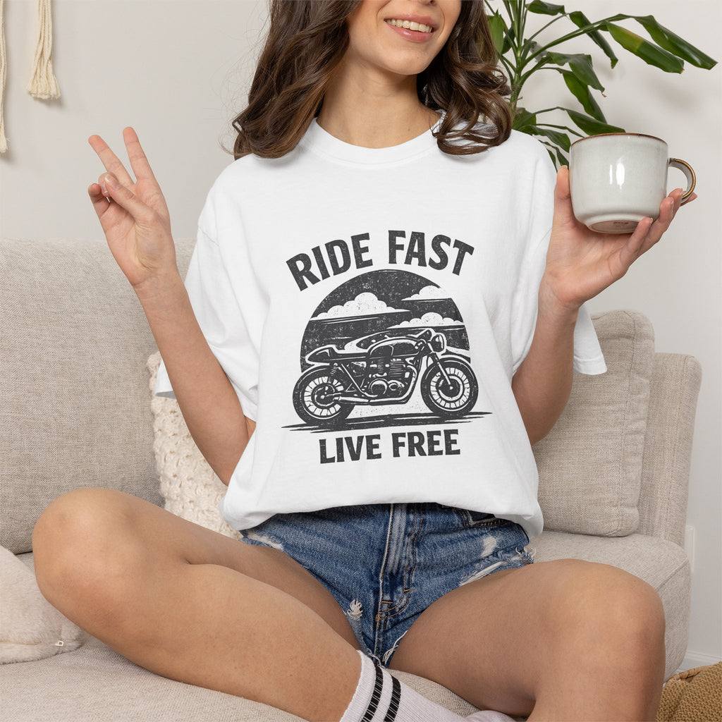 Ride Fast Live Free Motorcycle T-Shirt — Vintage Biker Tee for Riders