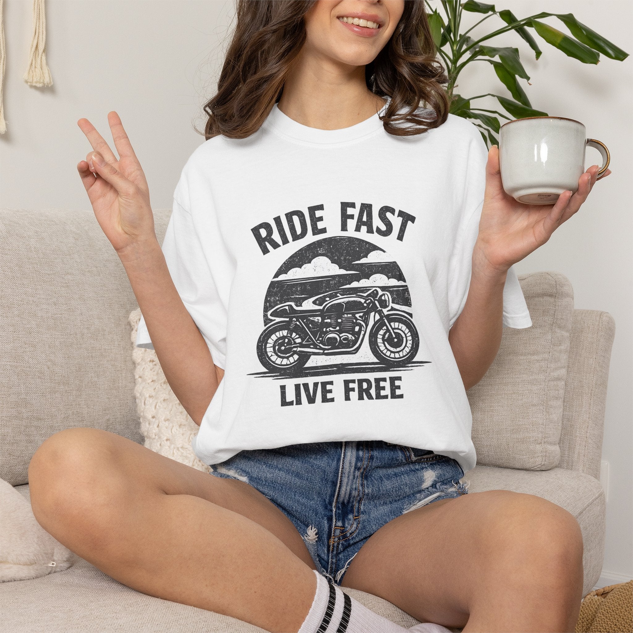 Ride Fast Live Free Motorcycle T-Shirt — Vintage Biker Tee for Riders