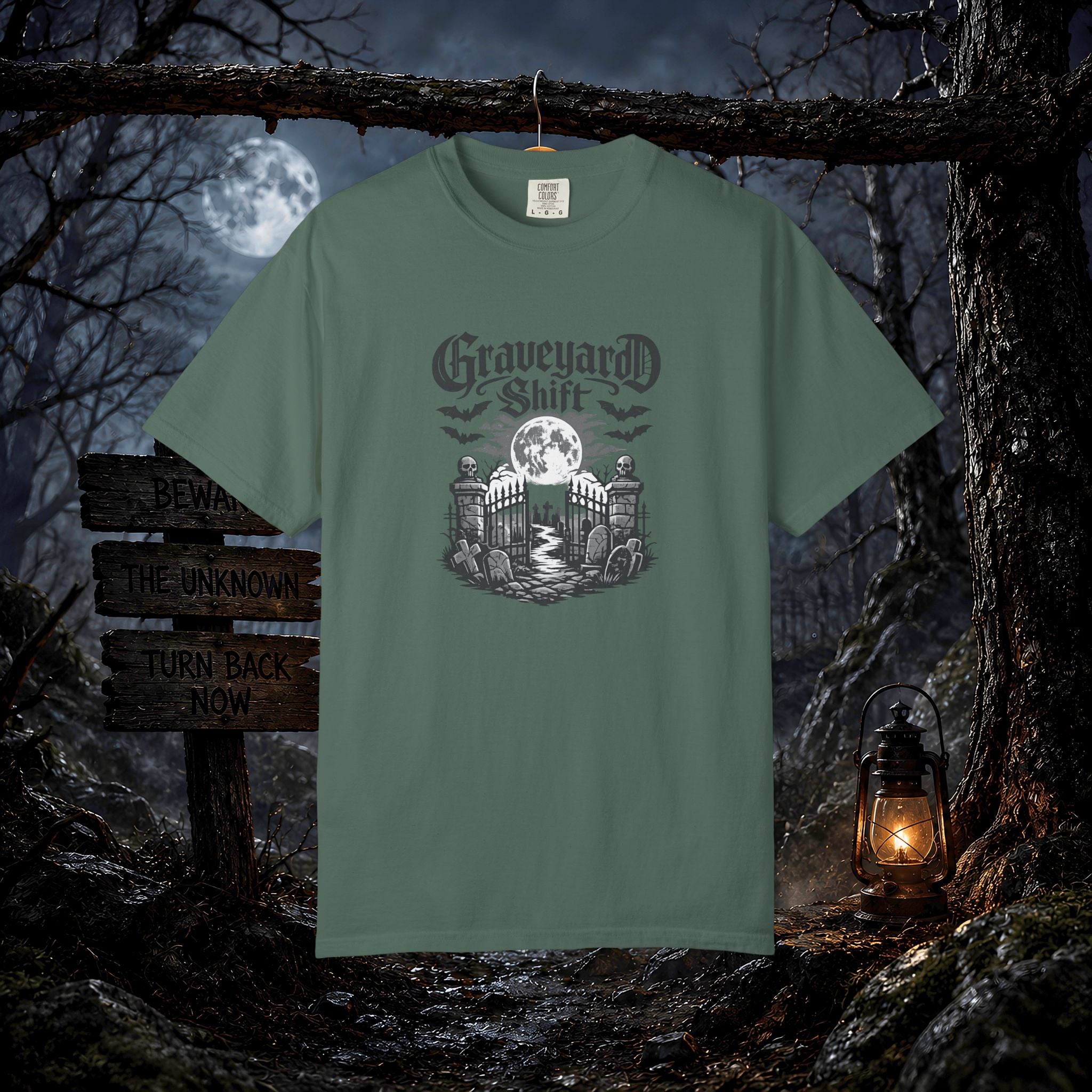 Graveyard Shift T-Shirt — Gothic Cemetery Skull Night Shift Tee