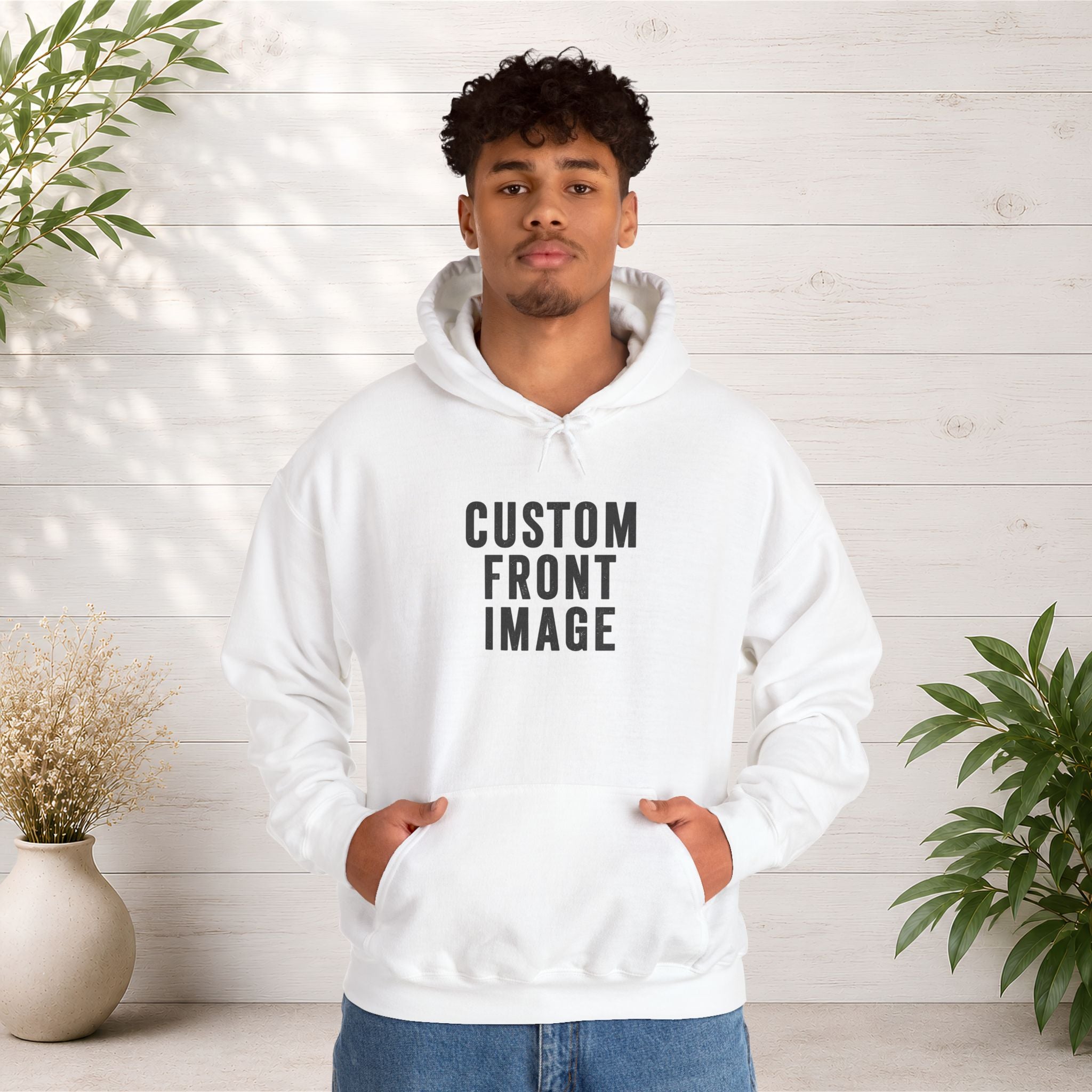 Custom Front Image Hoodie — Personalized White Pullover Hooded Sweatshirt