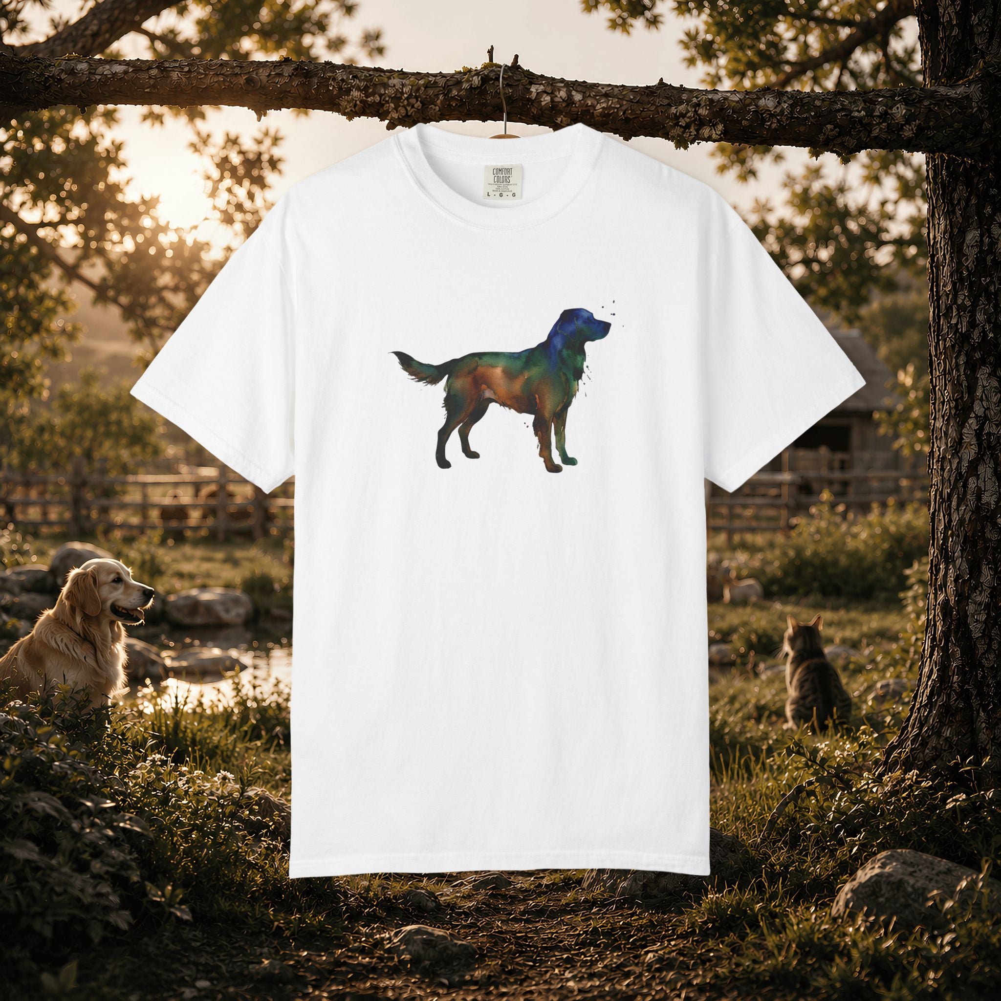 Golden Retriever Silhouette T-Shirt — Colorful Dog Graphic Tee for Pet Lovers
