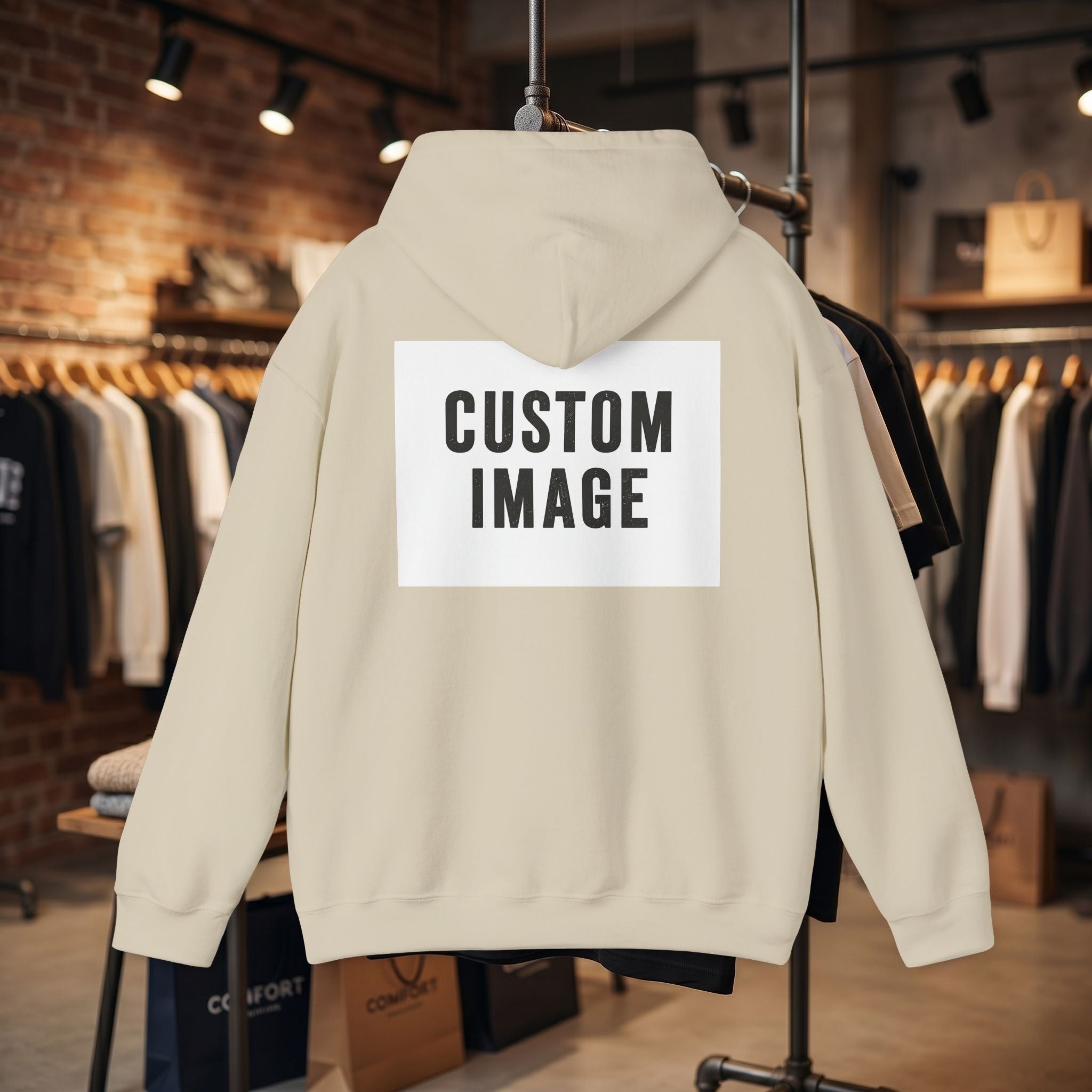 Custom Front Small Left and Back Image Hoodie — Personalized White Pullover Hooded Sweatshirt