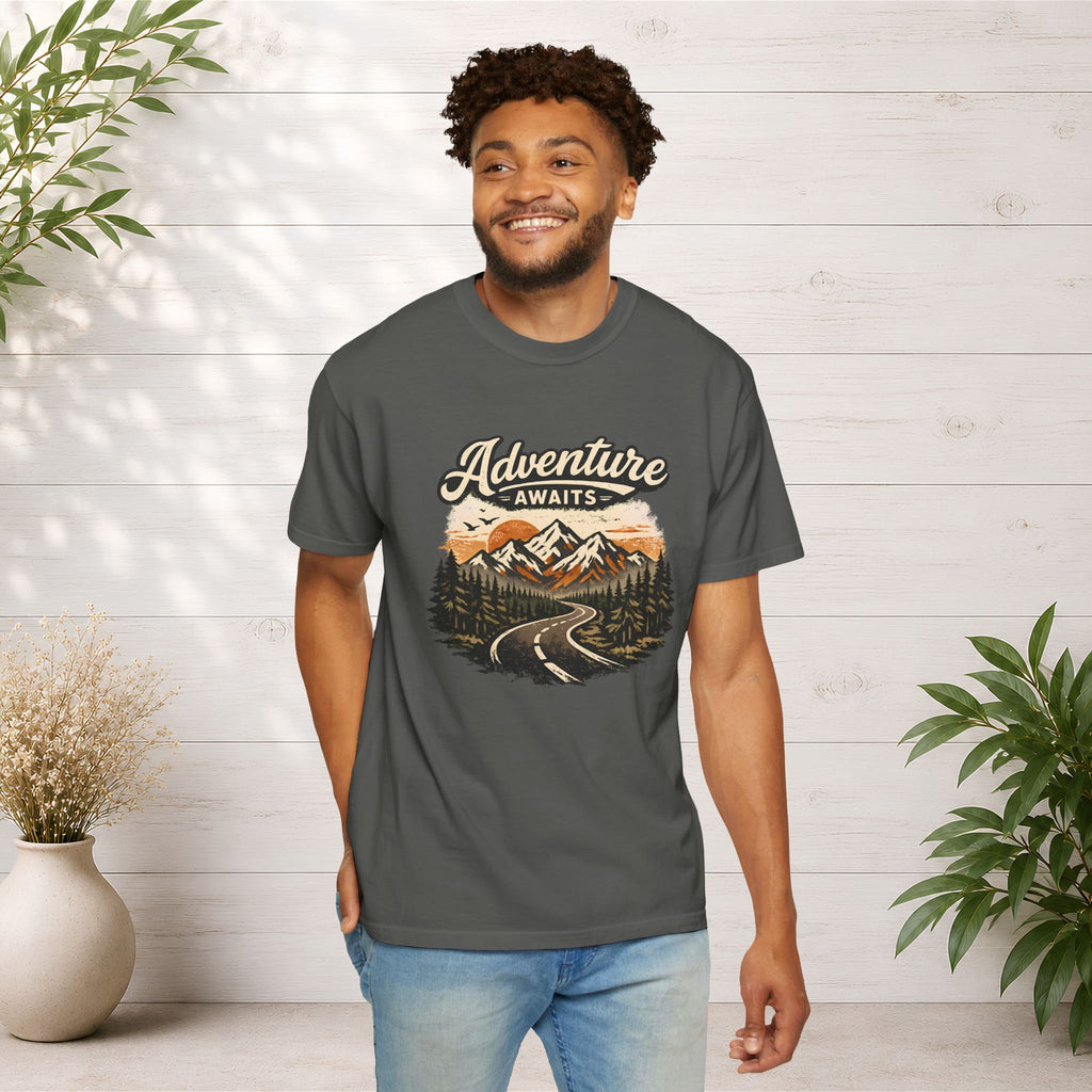 Adventure Awaits T-Shirt — Scenic Mountain Road Graphic Tee