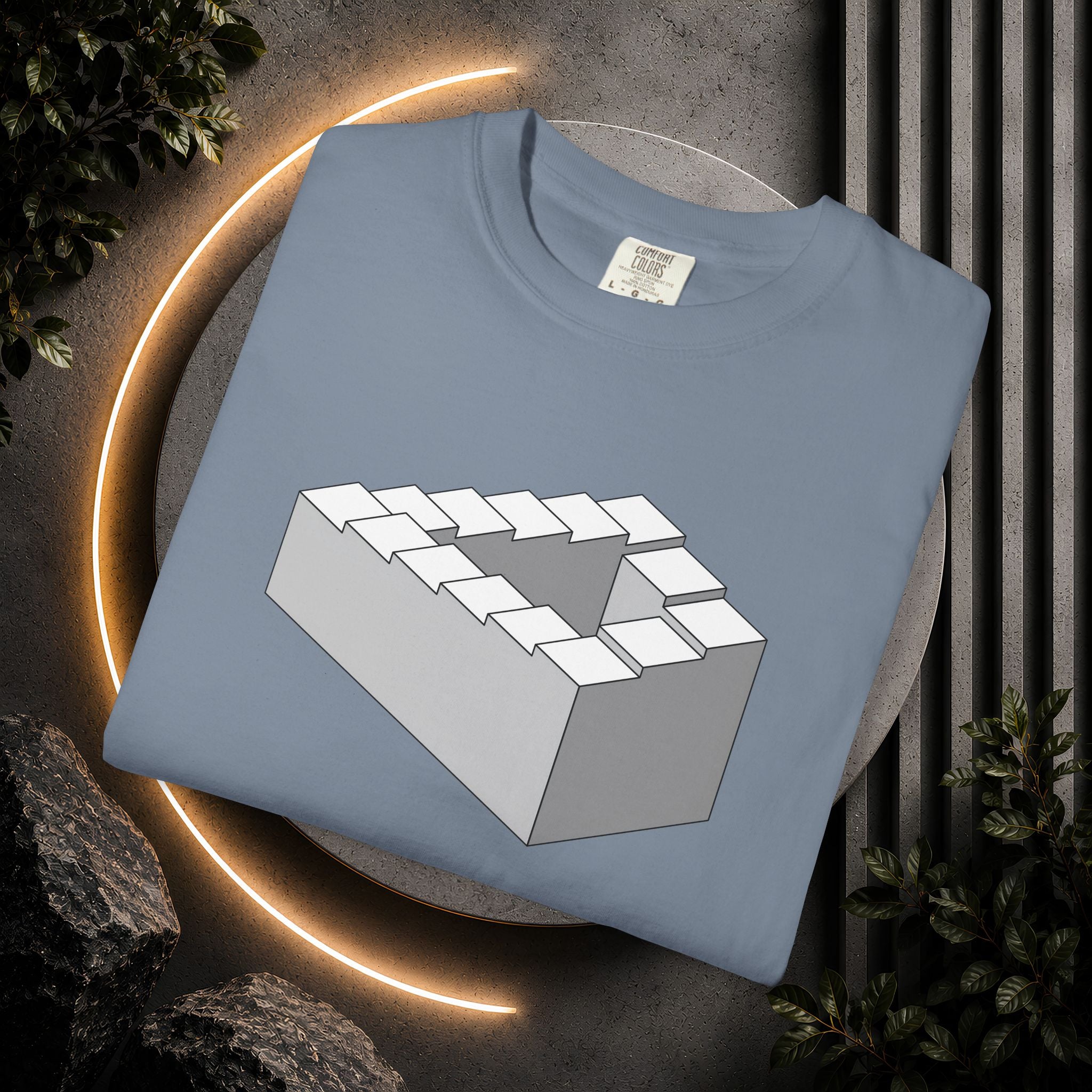 Optical Illusion Staircase Tee — Impossible Step Graphic T-Shirt