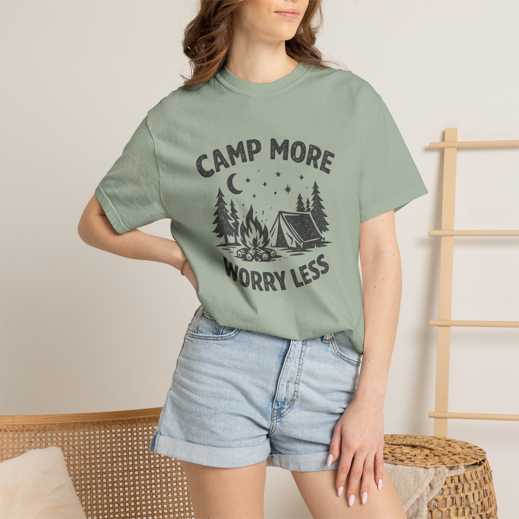 Camp More Worry Less T-Shirt - Camping Enthusiast Tee