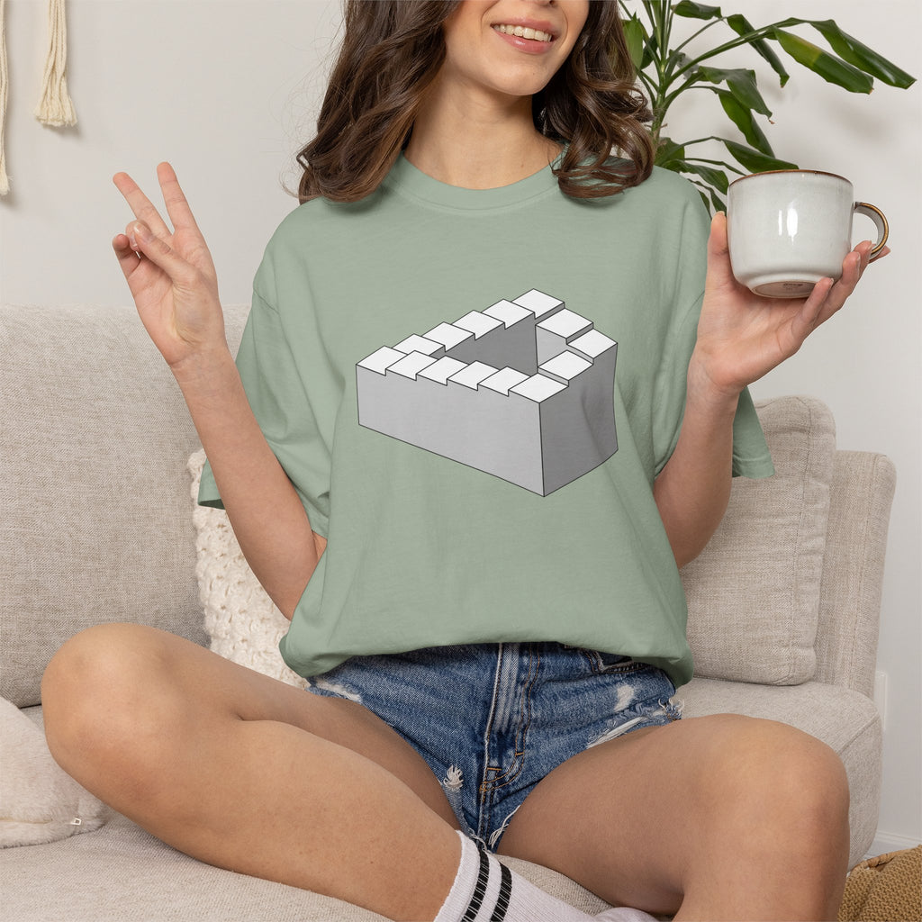 Optical Illusion Staircase Tee — Impossible Step Graphic T-Shirt