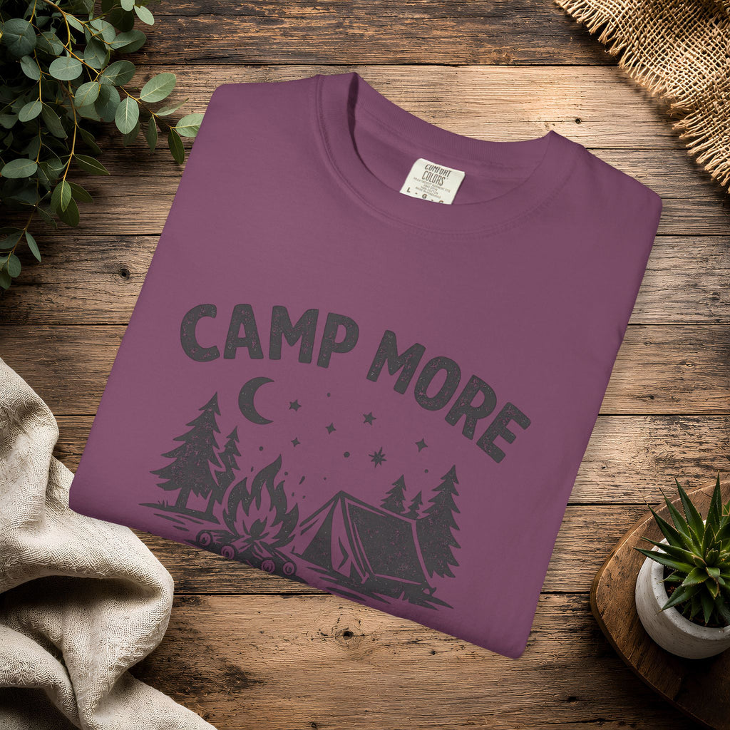 Camp More Worry Less T-Shirt - Camping Enthusiast Tee