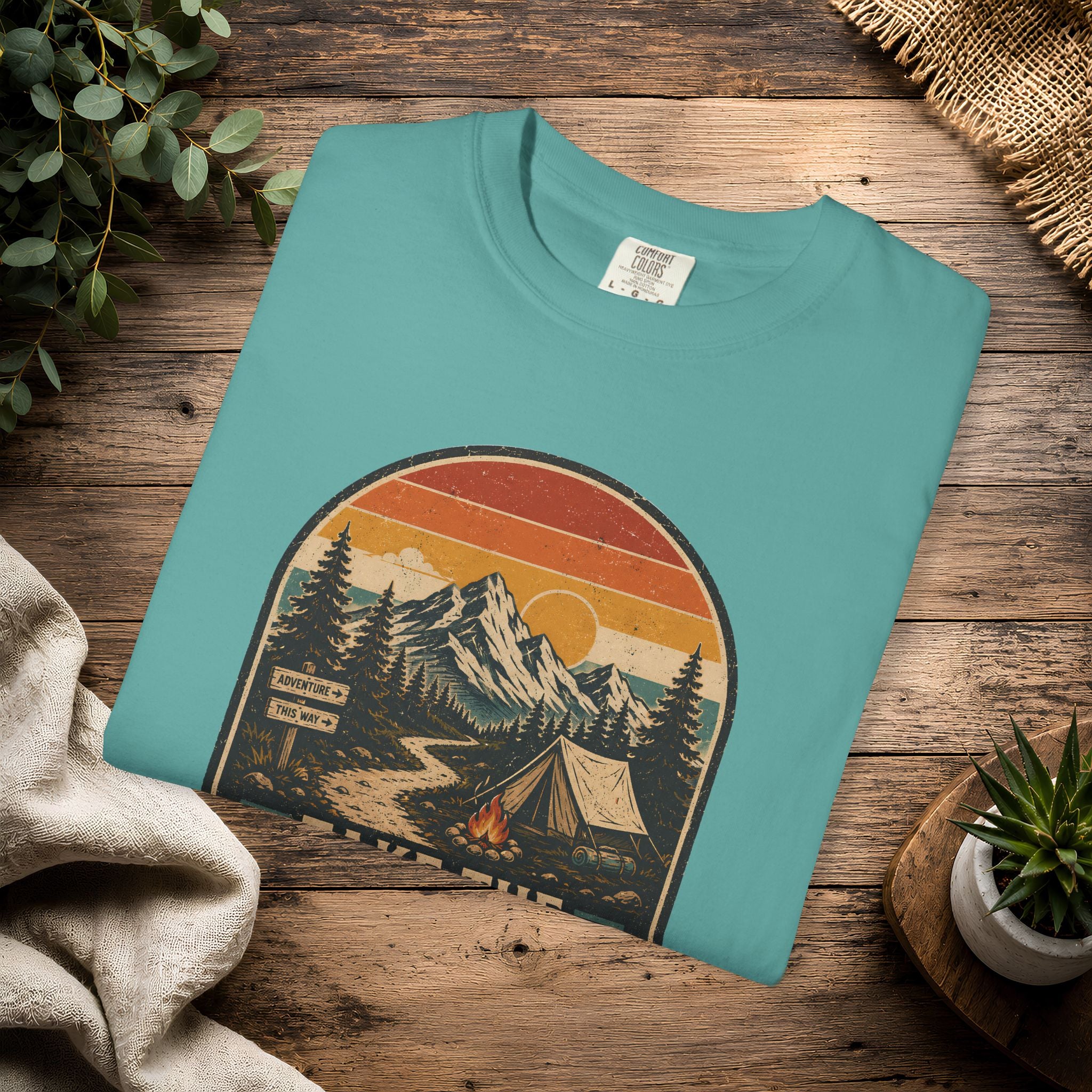 Scenic Route Camping T-Shirt — Retro Mountains & Tent Outdoor Tee