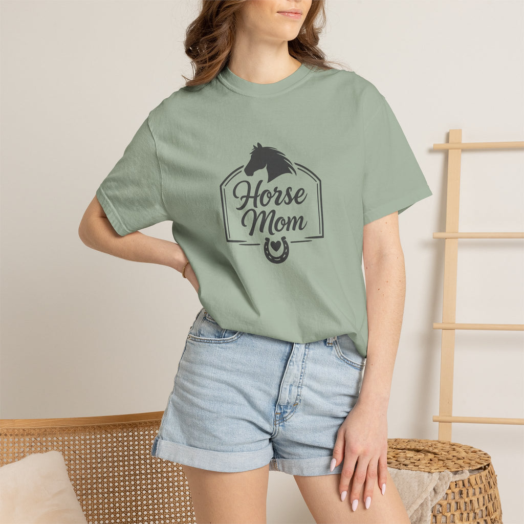 Horse Mom T-Shirt — Equestrian Tee with Horse Silhouette & Horseshoe