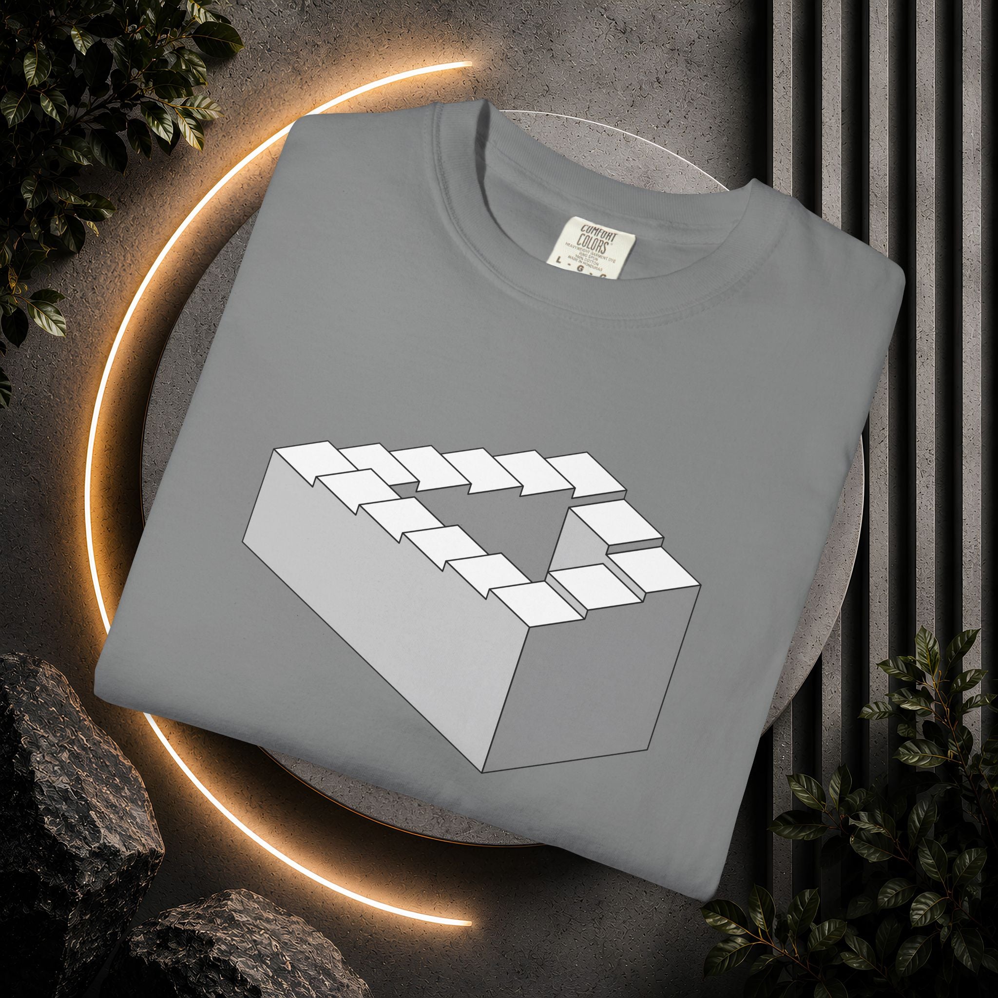 Optical Illusion Staircase Tee — Impossible Step Graphic T-Shirt