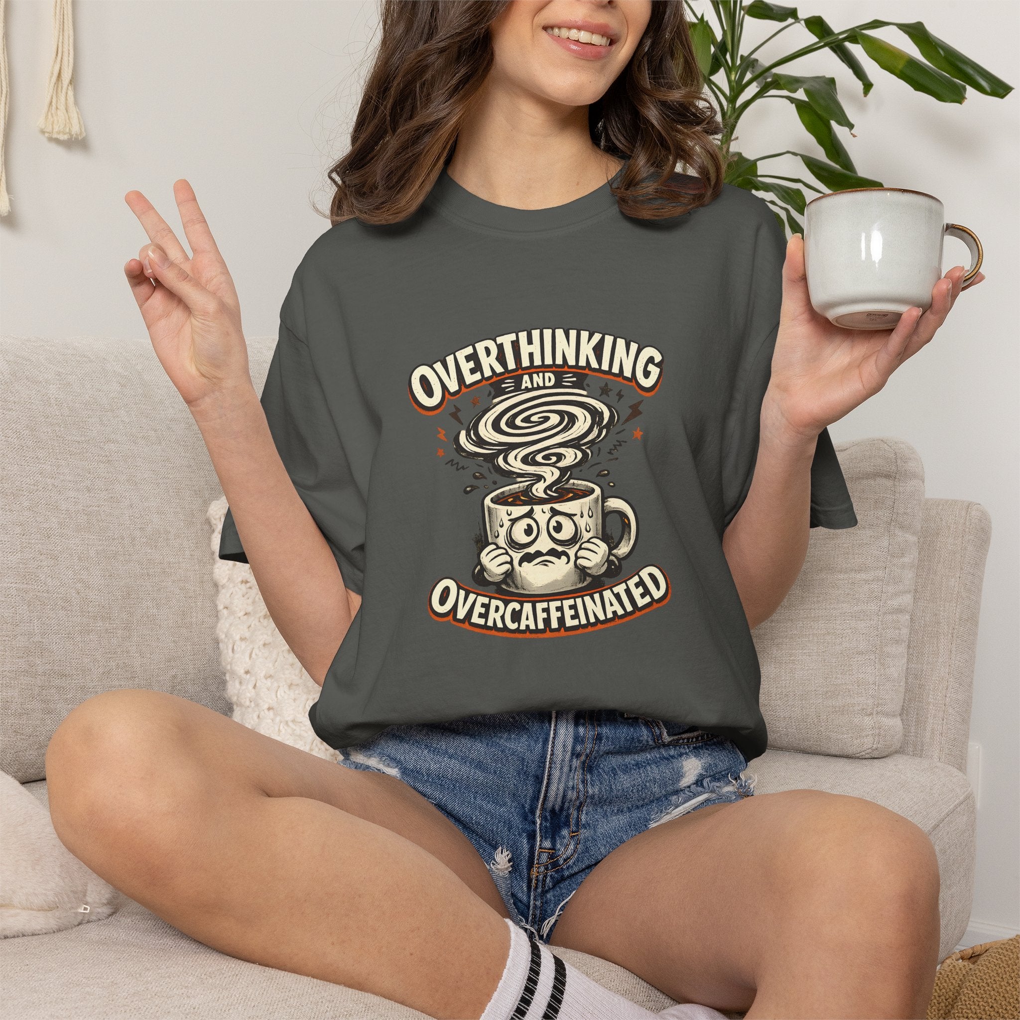 Overthinking & Overcaffeinated T-Shirt — Funny Coffee & Anxiety Graphic Tee