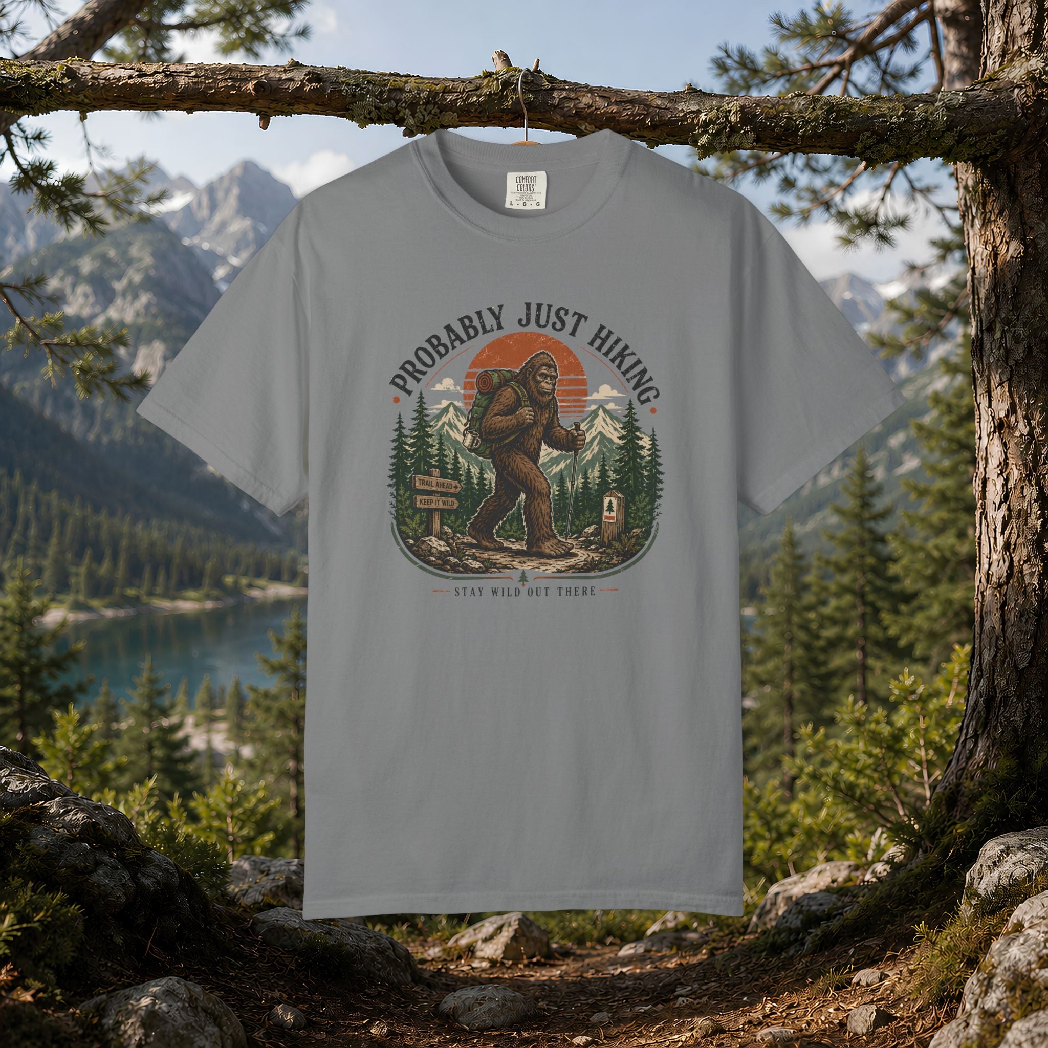 Probably Just Hiking T-Shirt — Bigfoot Forest Adventure Tee