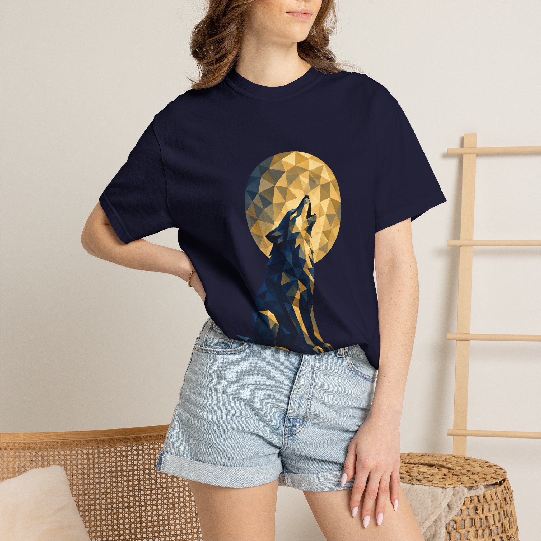 Geometric Howling Wolf T-Shirt | Moon Silhouette