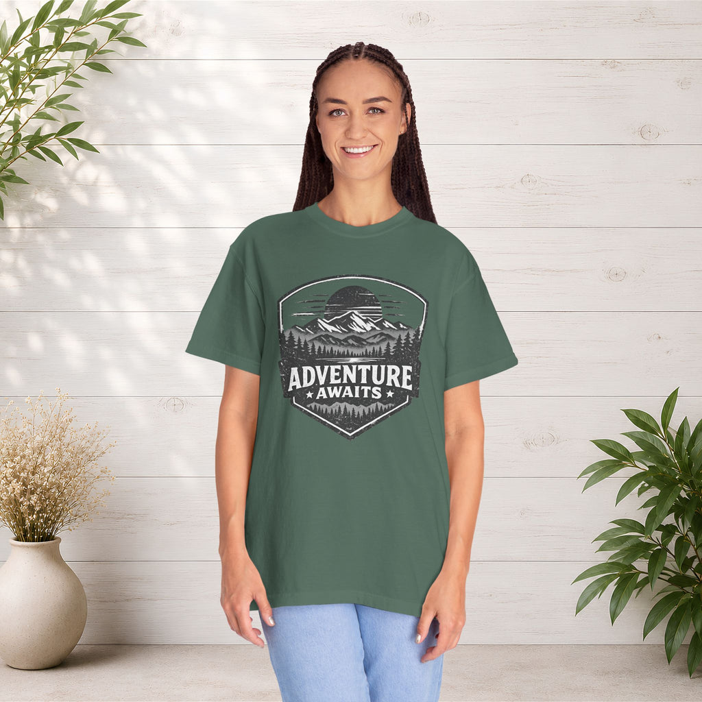 Adventure Awaits T-Shirt — Mountain Hiking Outdoors Tee