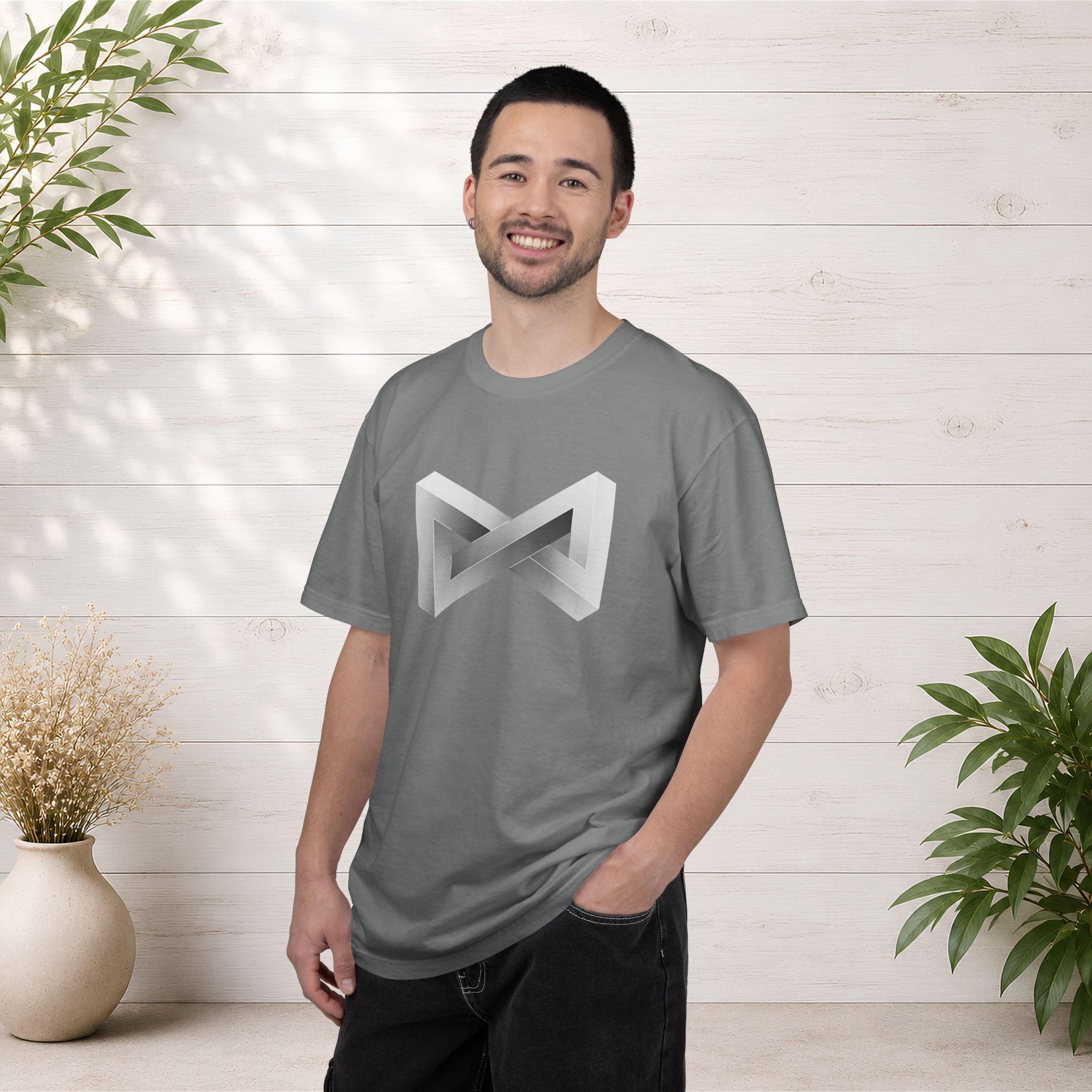 Optical Illusion Logo T-Shirt — Minimal Monochrome Infinity Design