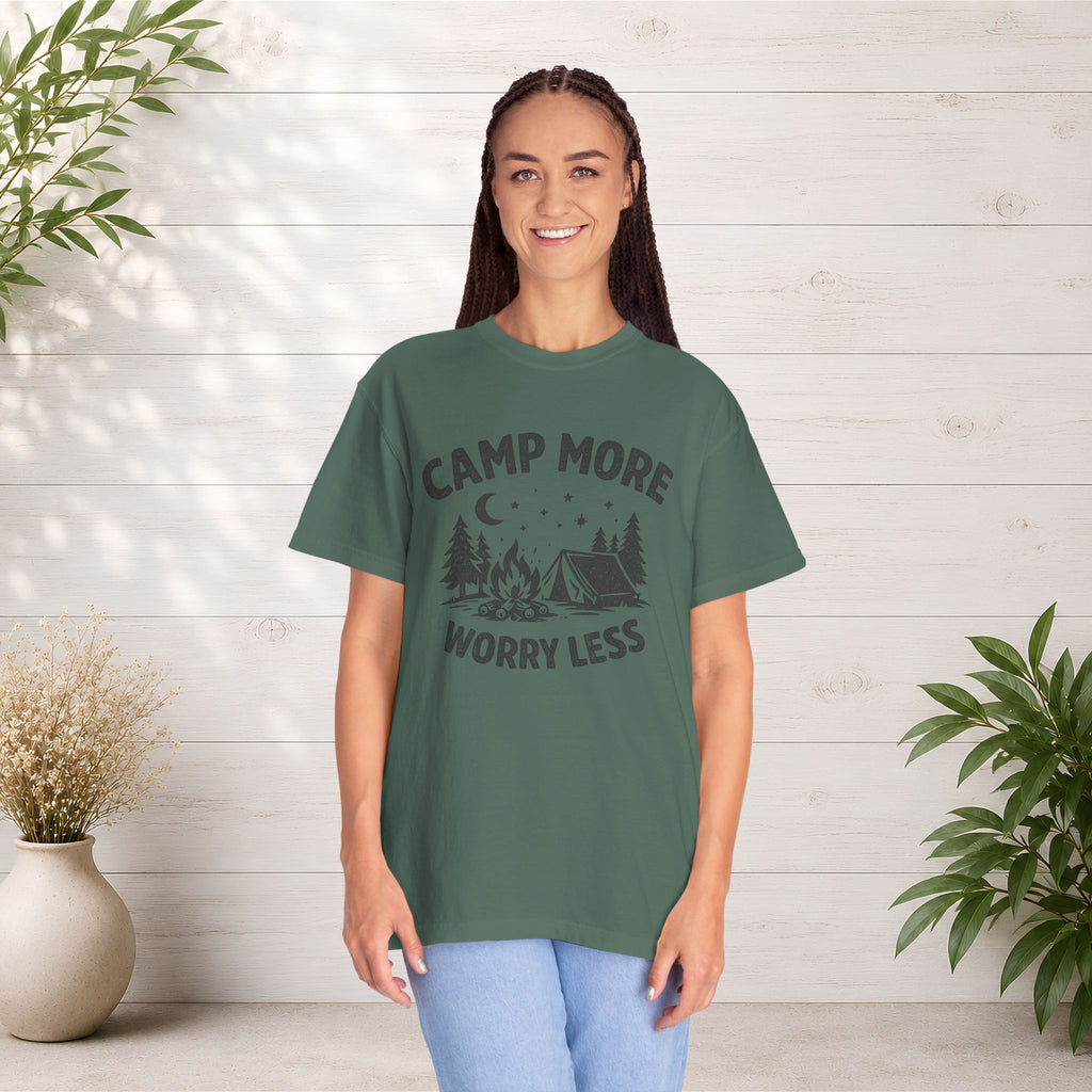 Camp More Worry Less T-Shirt - Camping Enthusiast Tee