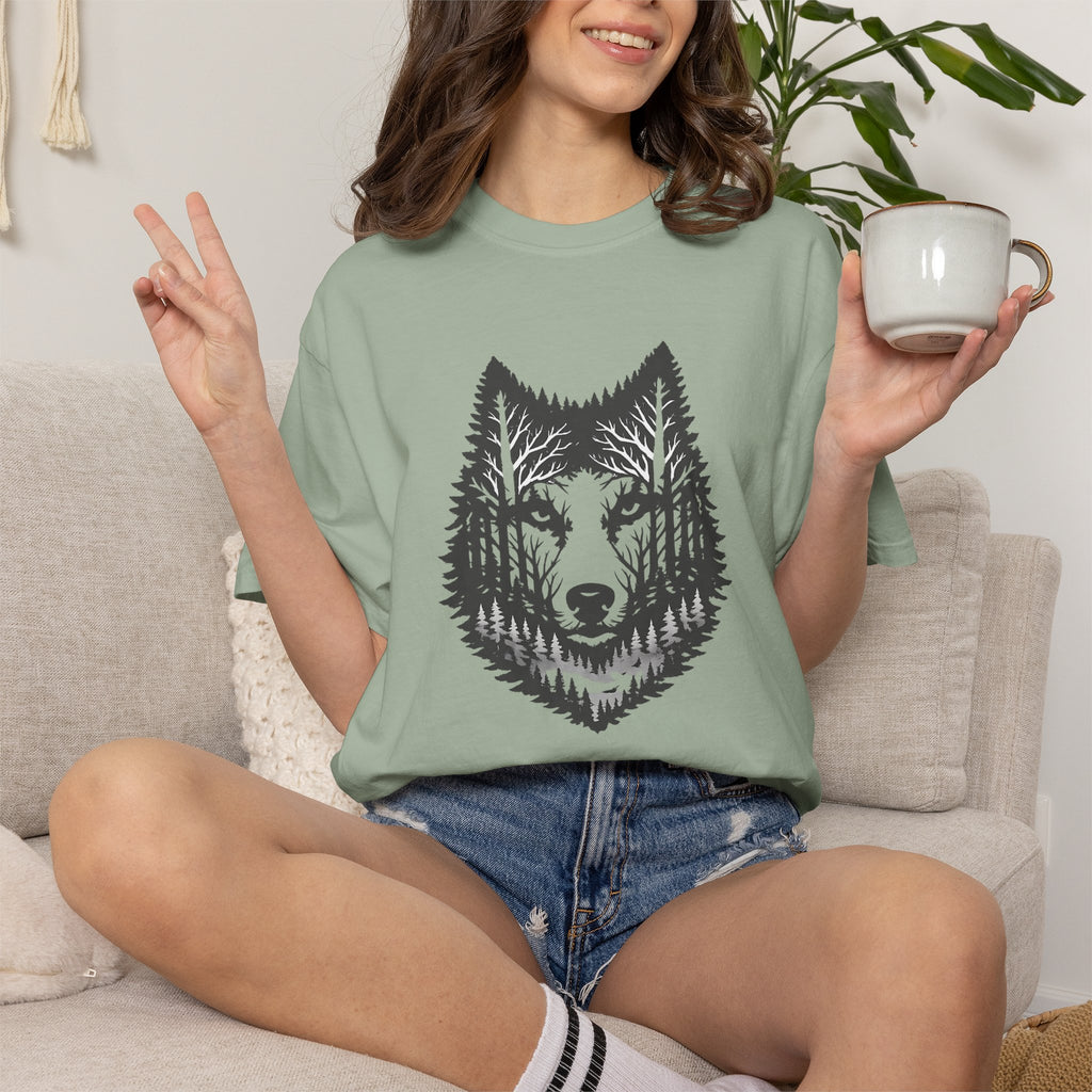 Wolf Forest T-Shirt — Geometric Woodland Wolf Graphic Tee