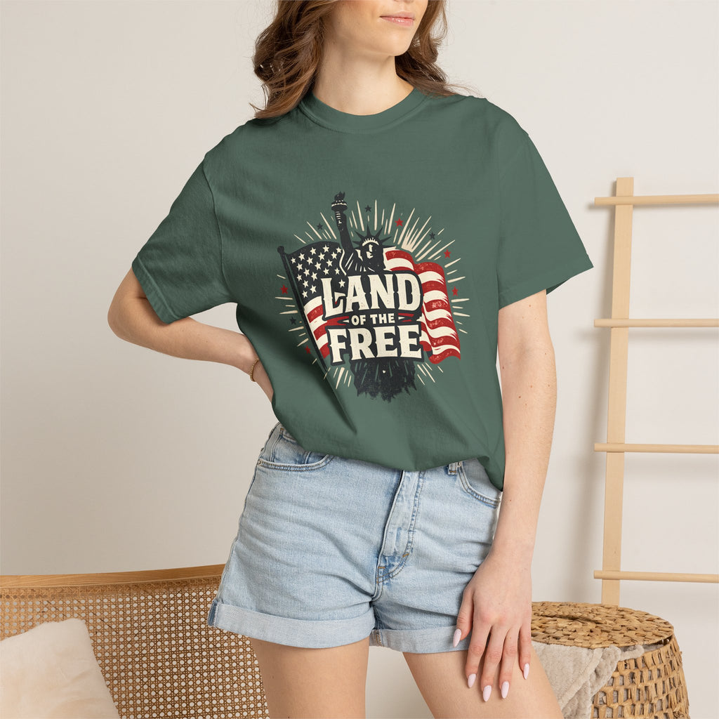 Land of the Free T-Shirt – Patriotic American Flag & Statue of Liberty Graphic