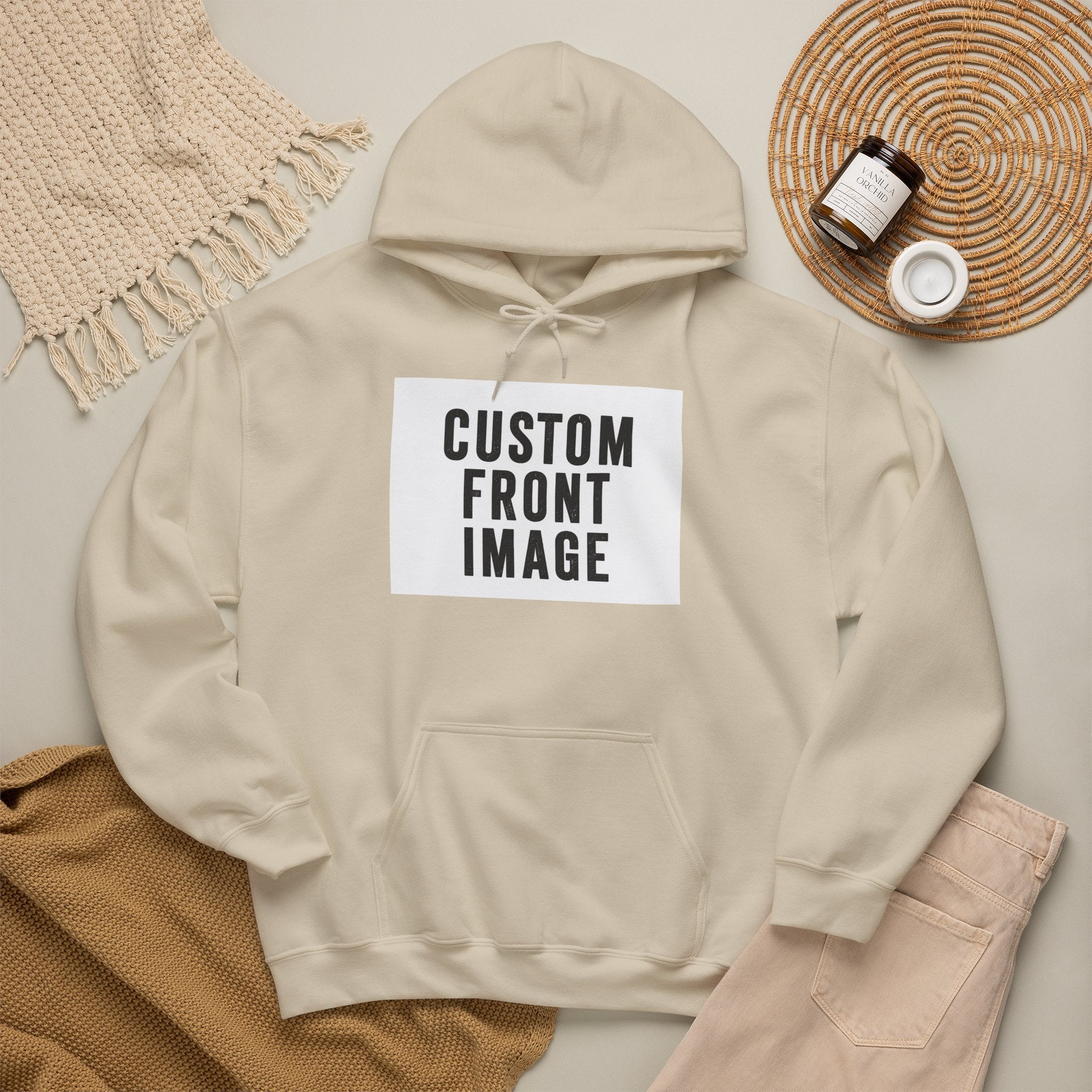 Custom Front Image Hoodie — Personalized White Pullover Hooded Sweatshirt