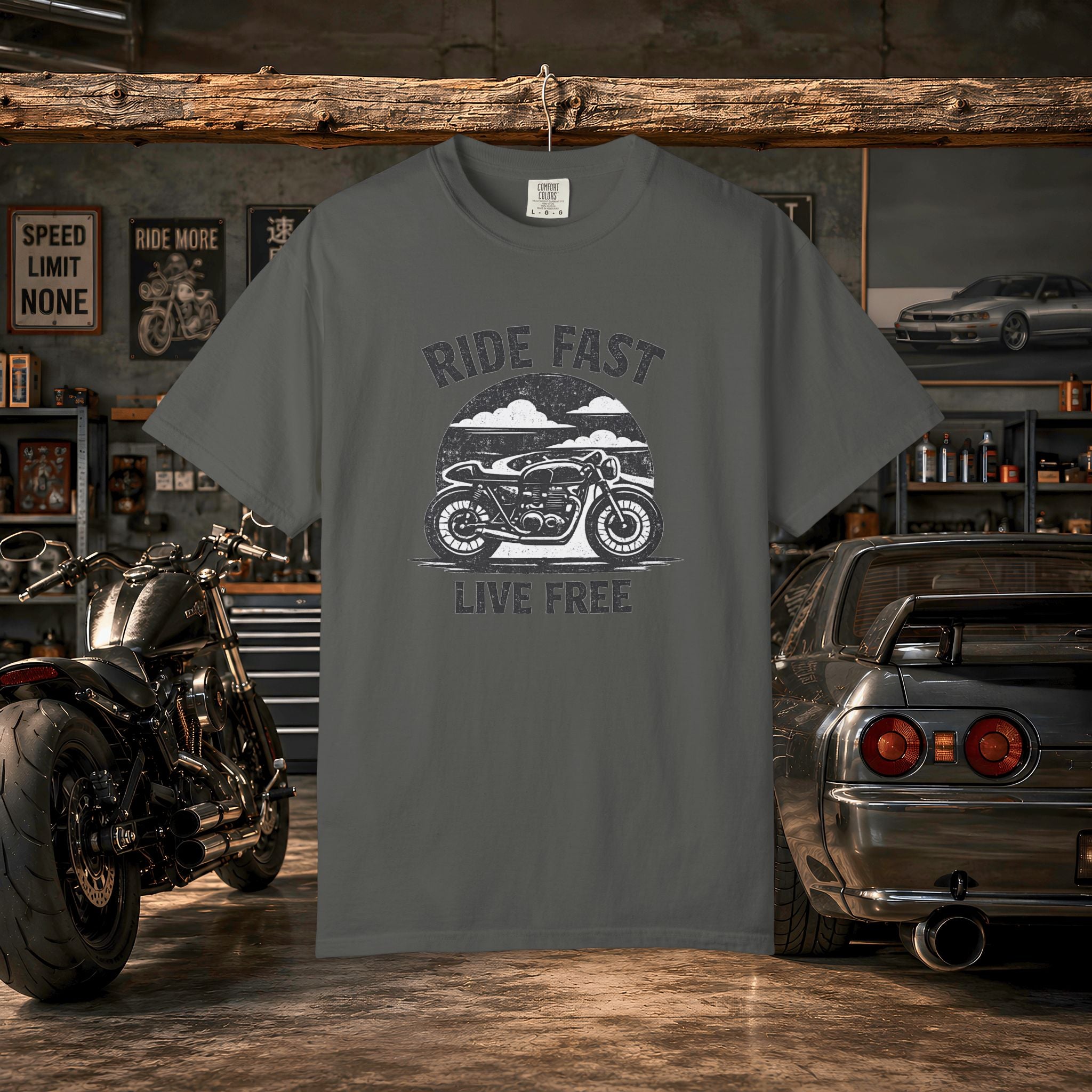 Ride Fast Live Free Motorcycle T-Shirt — Vintage Biker Tee for Riders