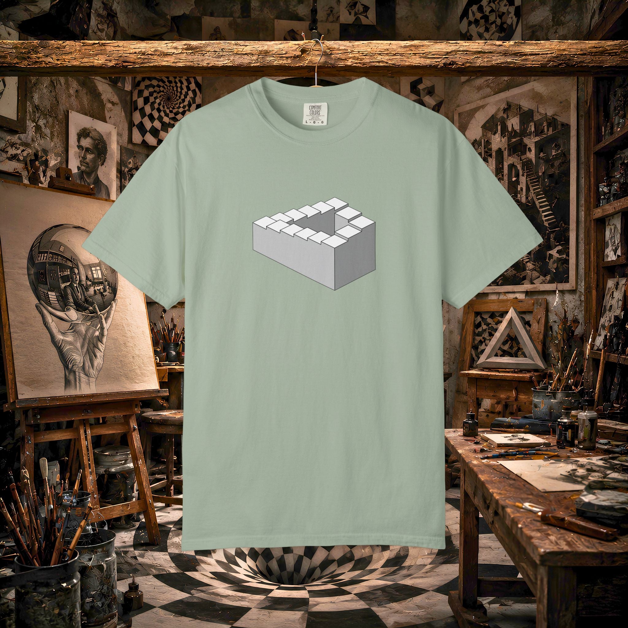 Optical Illusion Staircase Tee — Impossible Step Graphic T-Shirt