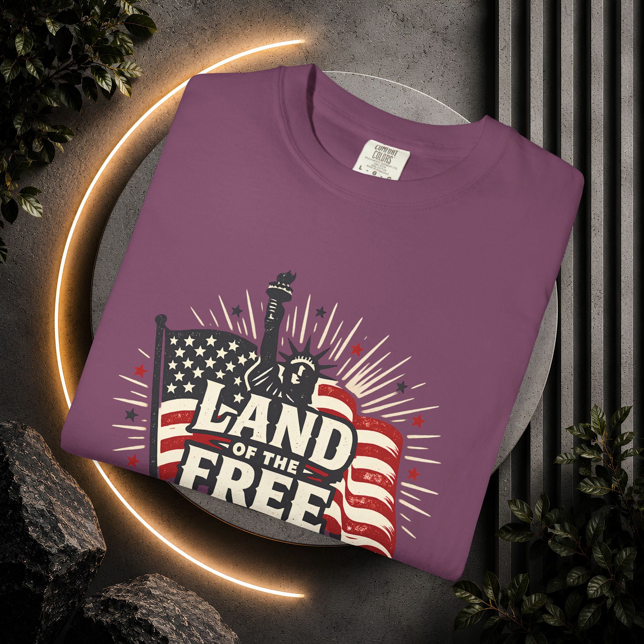 Land of the Free T-Shirt – Patriotic American Flag & Statue of Liberty Graphic