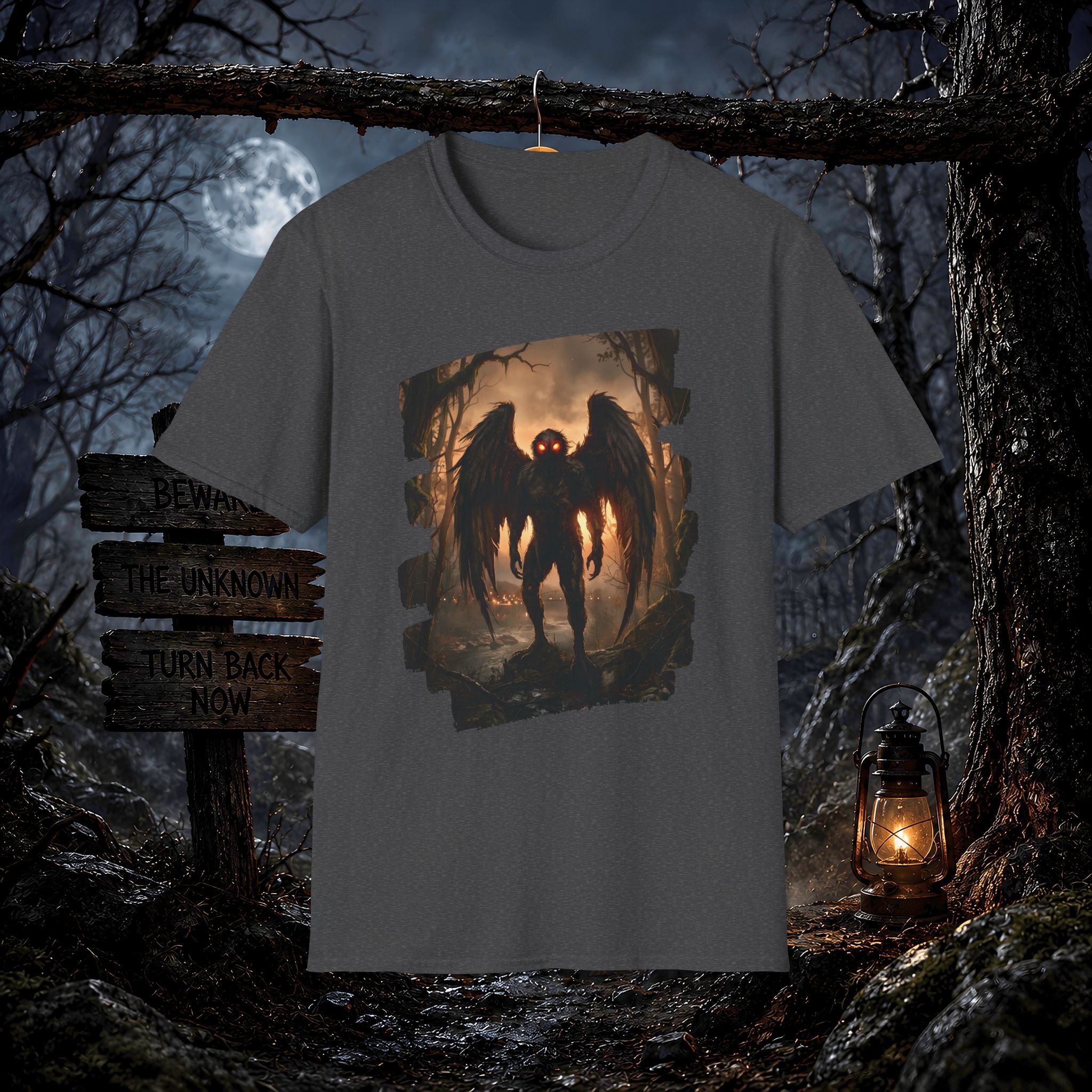 Mothman Cryptid Illustration T-Shirt | Dark Horror Graphic
