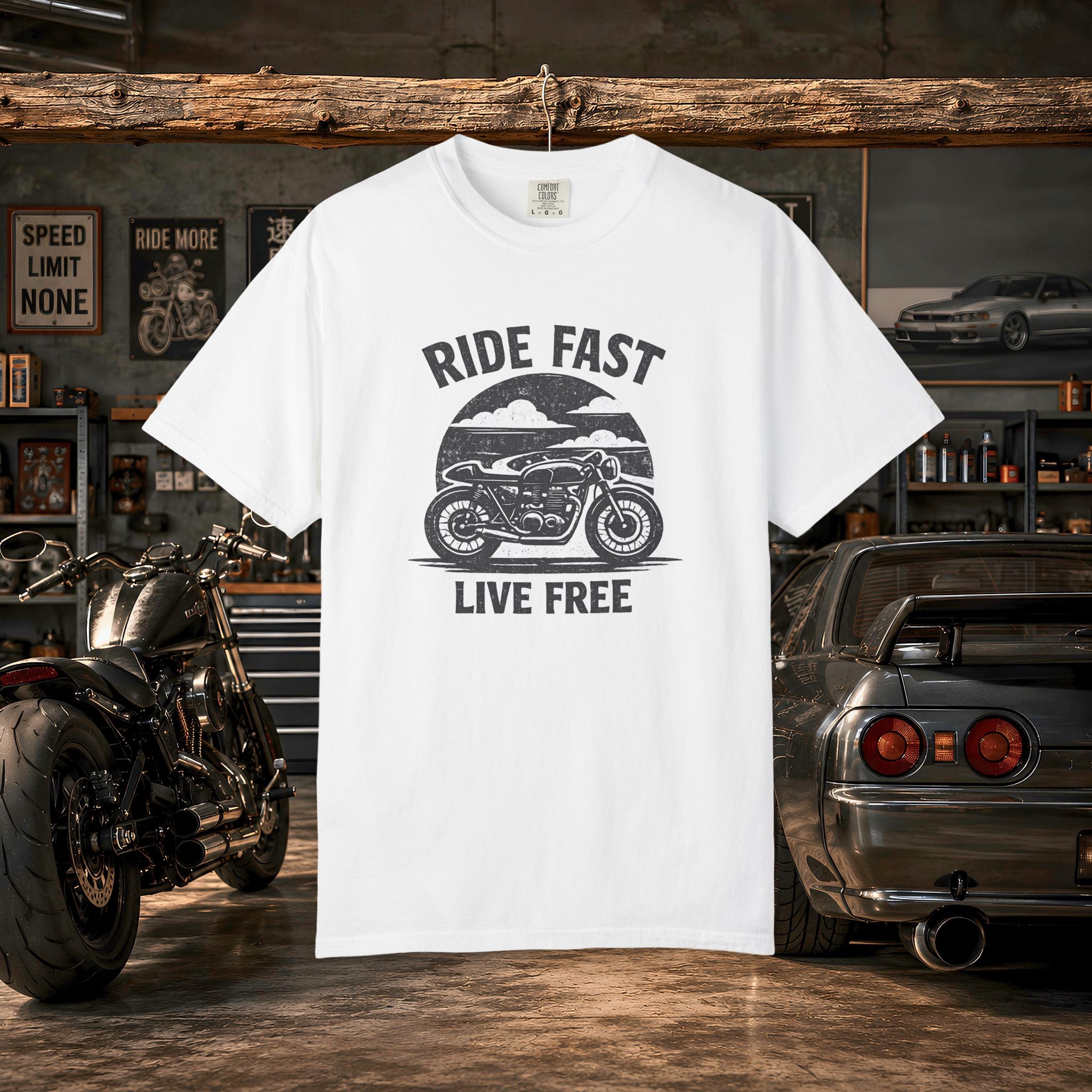 Ride Fast Live Free Motorcycle T-Shirt — Vintage Biker Tee for Riders