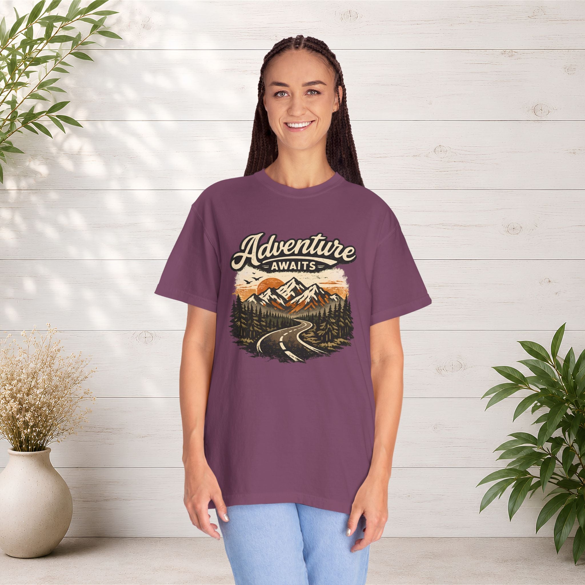 Adventure Awaits T-Shirt — Scenic Mountain Road Graphic Tee