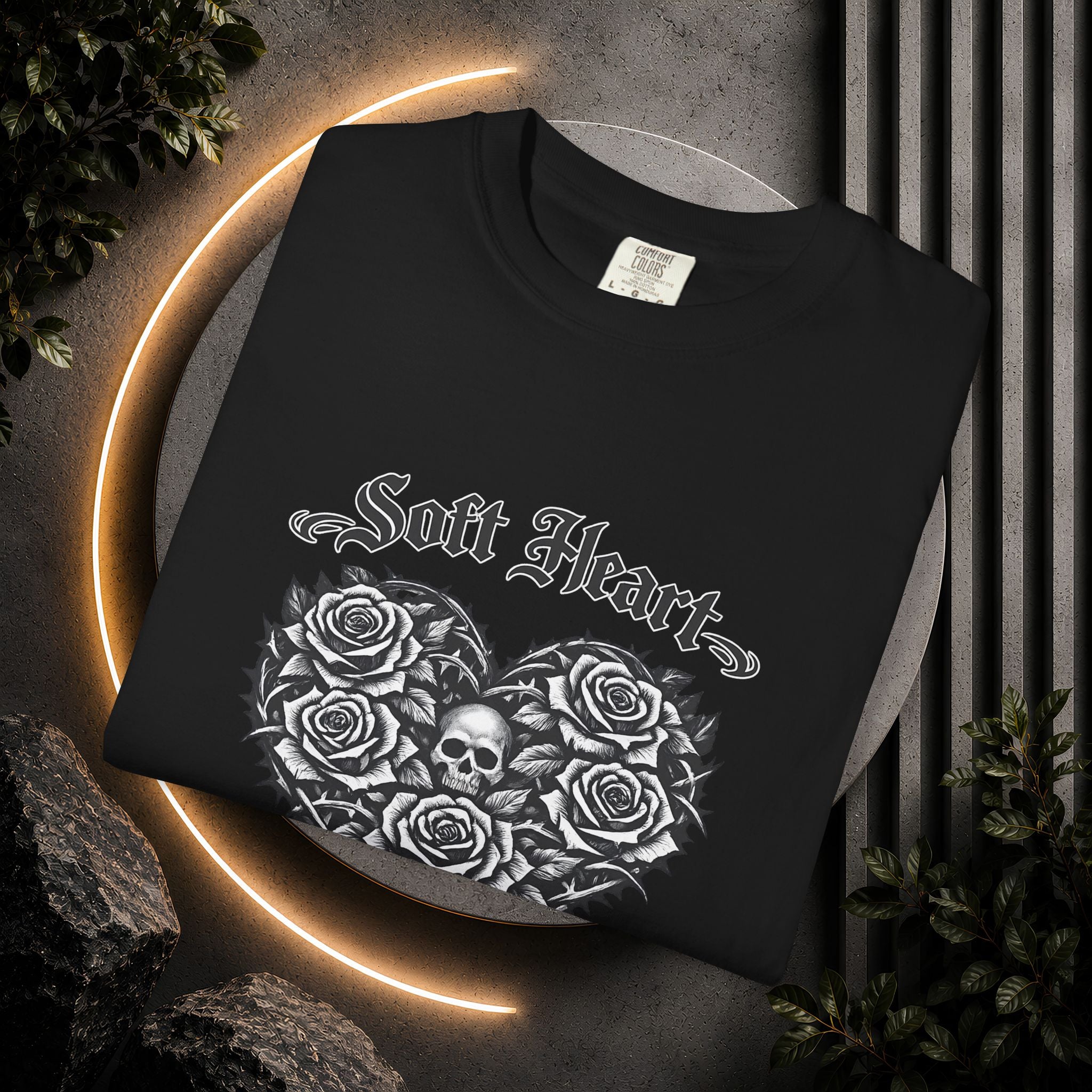 Soft Heart Dark Soul T-Shirt — Gothic Rose Skull Graphic Tee