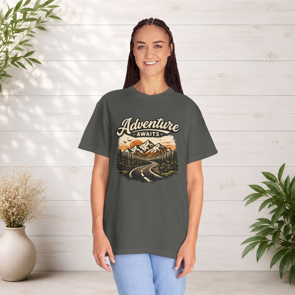 Adventure Awaits T-Shirt — Scenic Mountain Road Graphic Tee