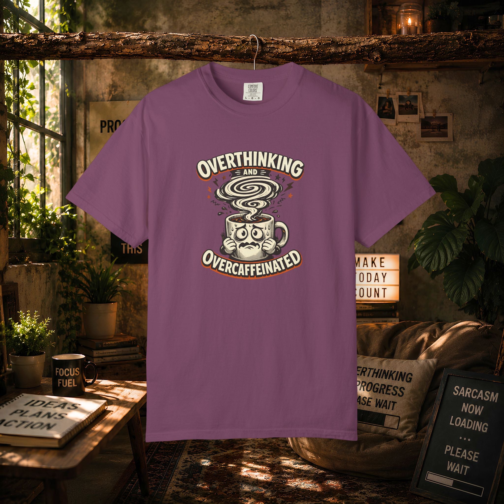 Overthinking & Overcaffeinated T-Shirt — Funny Coffee & Anxiety Graphic Tee