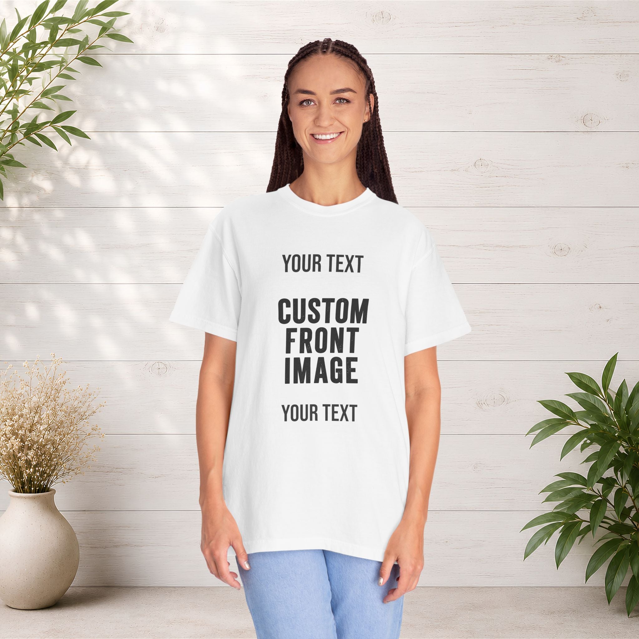 Custom Front Square Print T-Shirt — Personalized Text & Image Tee