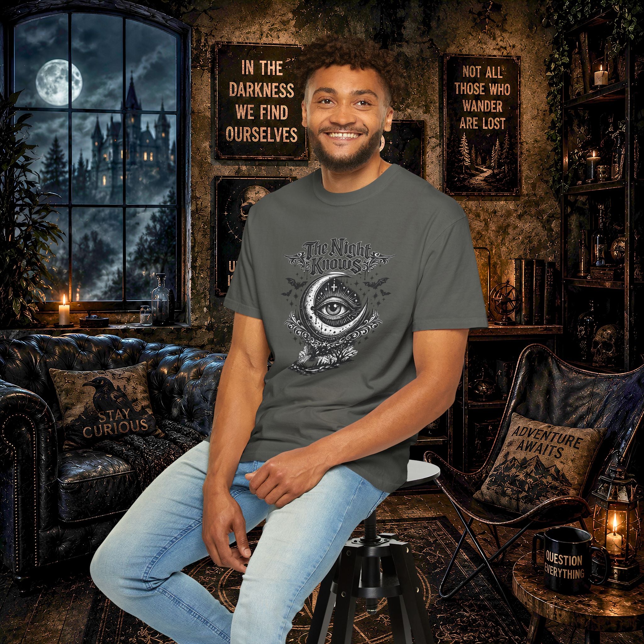 The Night Knows Eye T-Shirt — Mystical Gothic Graphic Tee