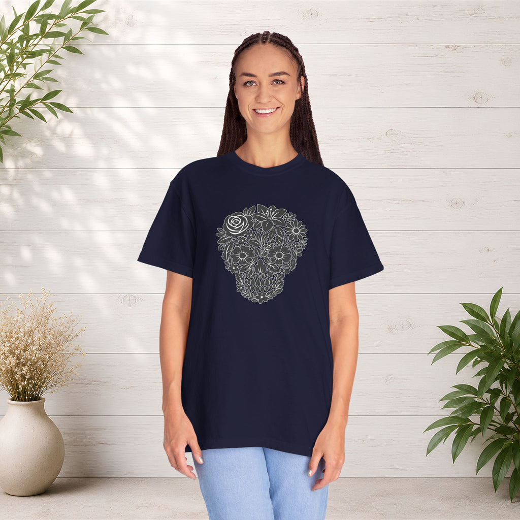 Floral Sugar Skull T-Shirt — Day of the Dead Floral Skull Tee