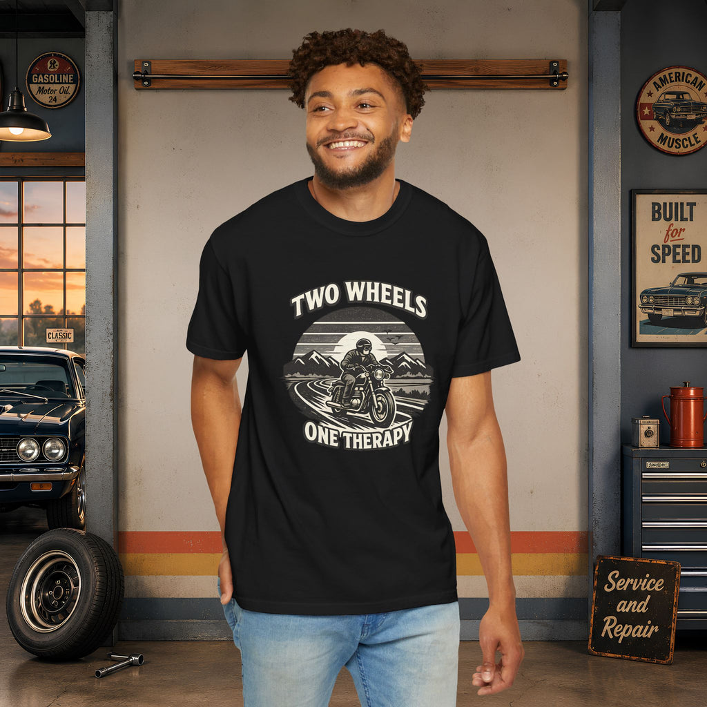 Motorcycle T-Shirt – "Two Wheels One Therapy" Rider Tee