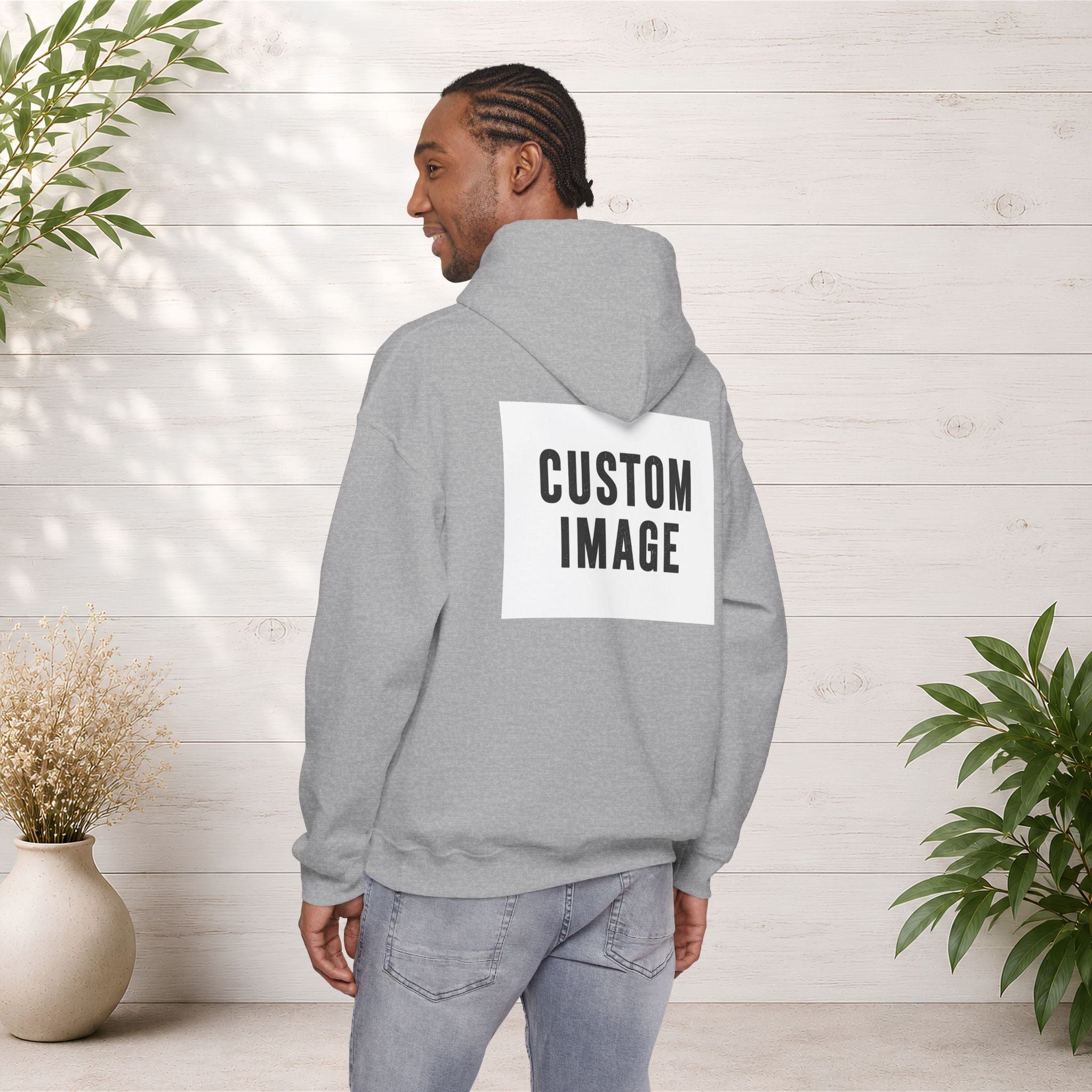 Custom Back Image Hoodie — Personalized White Pullover Hooded Sweatshirt