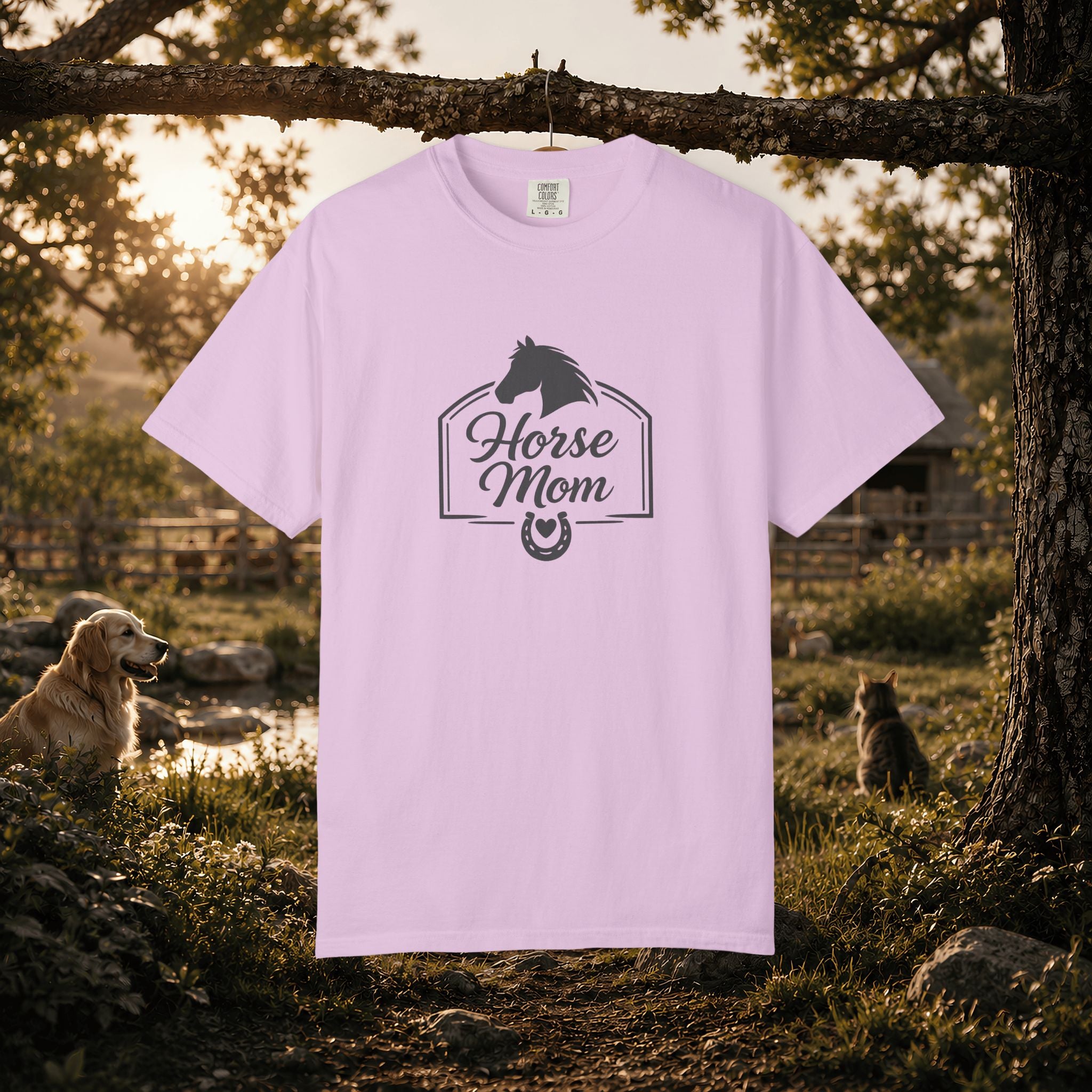 Horse Mom T-Shirt — Equestrian Tee with Horse Silhouette & Horseshoe