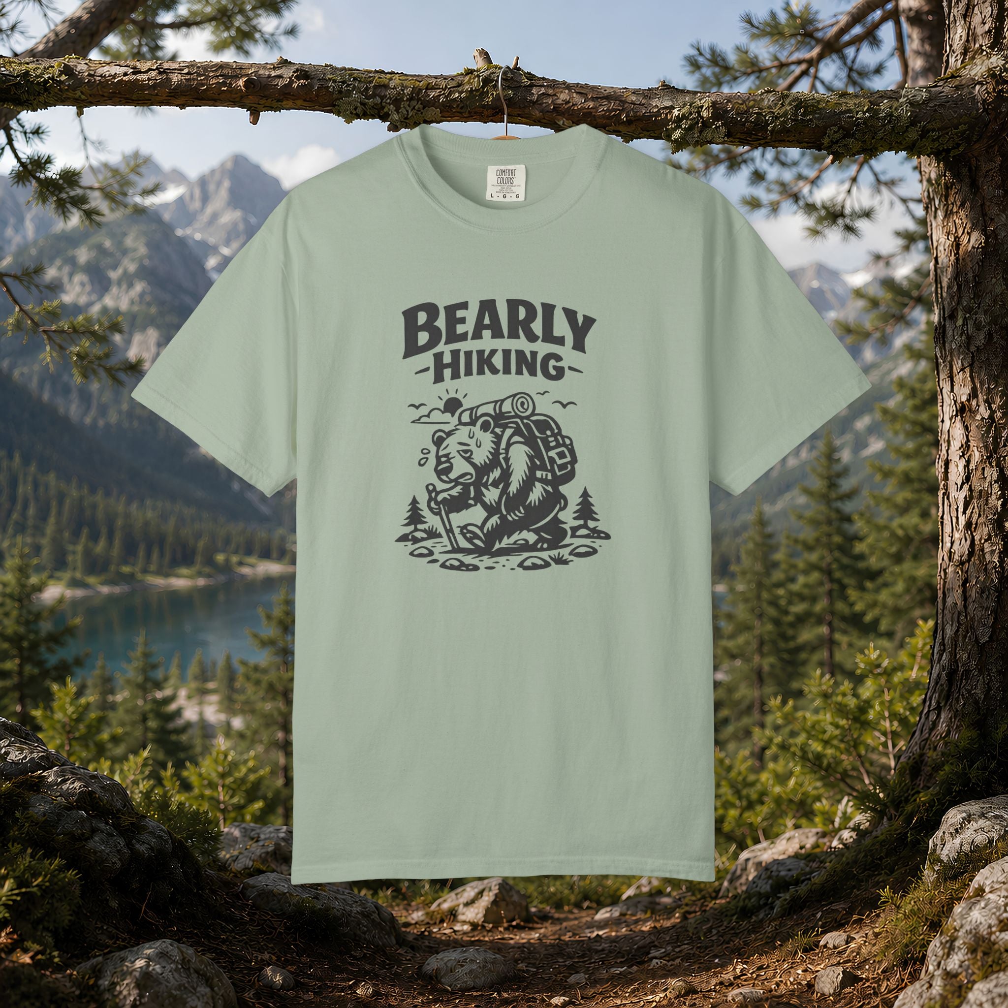 Bearly Hiking T-Shirt — Funny Bear Backpacking Graphic Tee for Hikers & Outdoor Lovers