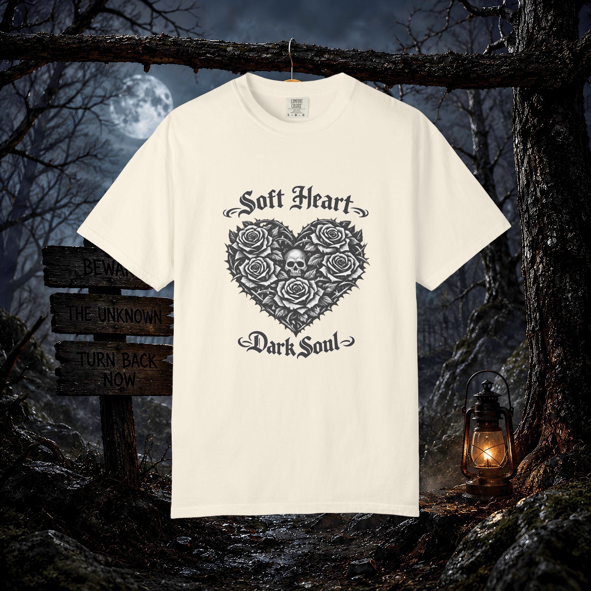 Soft Heart Dark Soul T-Shirt — Gothic Rose Skull Graphic Tee
